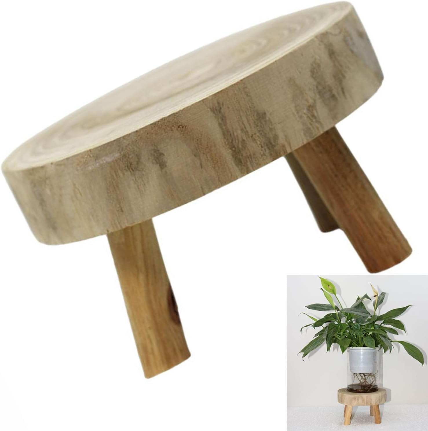 Mini Wooden Stool Display Stand Modern Plant Stand Minimalist Vintage Decor round Decorative Flower Shelf Bonsai Rack Succulents Flower Shelf Decorative Plant Stand for Indoor Outdoor Home Decoration image number 5