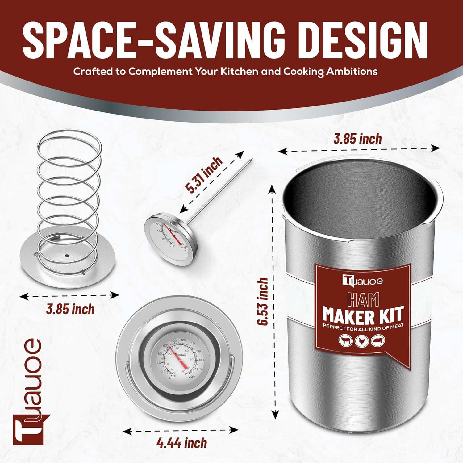 Tuauoe Meat Press Mold for Deli Meats, Stainless Steel Ham Press Mold with Thermometer & Silicone Kitchen Mittens for Making Homemade Healthy Deli Poultry Patty, Funny Kitchen Women and Men image number 6