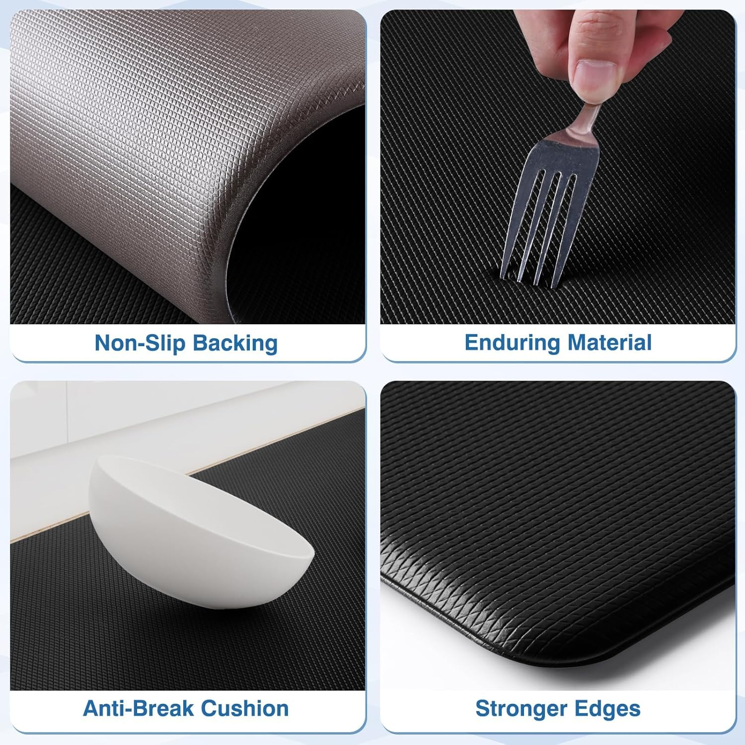 YUTA 2PCS Kitchen Mats, Kitchen Rugs Set, Cushioned anti Fatigue Kitchen Mats for Floor, Non-Slip Standing Desk Mat, Waterproof Kitchen Rug Set for Kitchen, Floor, Office 44X75Cm+44X150Cm, Black image number 3