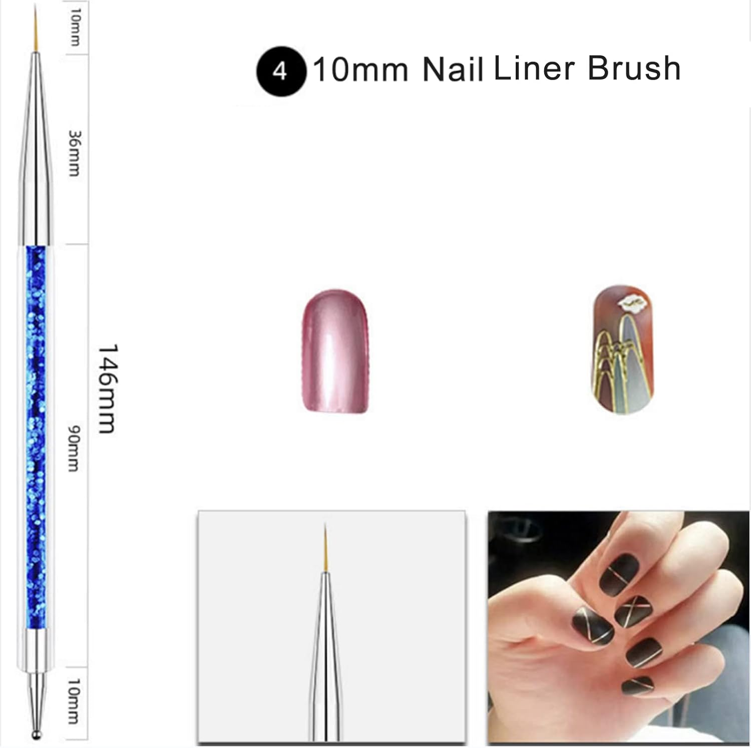 5Pcs Nail Art Tool Set, Duel-Ended Nail Art Design Pen Include Nail Painting Brush Nail Liner Brush Nail Dotting Pens for UV Gel Nail Home DIY Salon. image number 4
