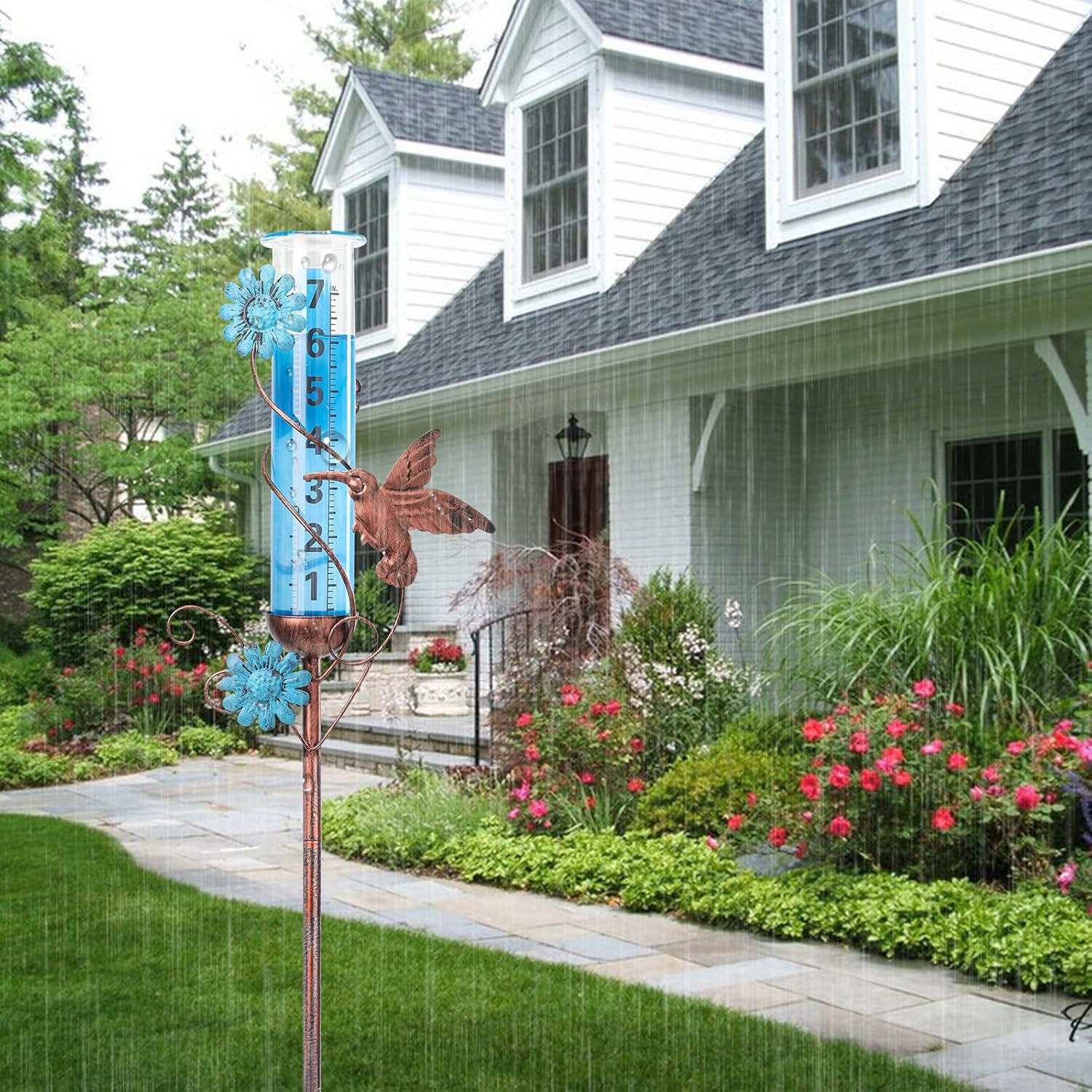 Hummingbird Rain Gauge - Detachable Rain Gauge with Metal Stake 36 Inch Height Decorative Rain Gauge, Plastic Tubes for Garden Yard Outdoors Fence Decoration image number 2