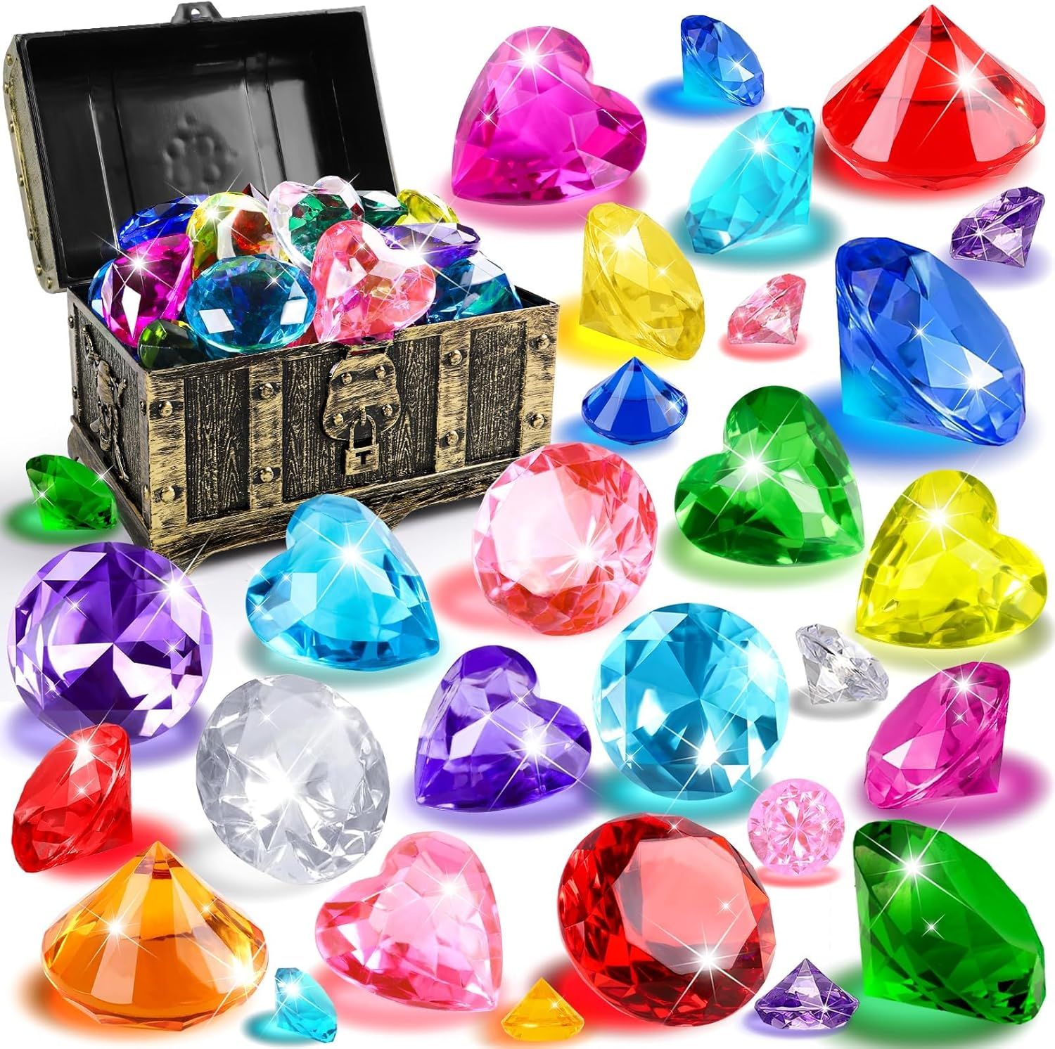 Diving Gems Pool Toys, Big Colorful Diamond with Pirate Treasure Chest - Summer Underwater Gem Swimming Training Diving Toys, Swimming Training Gift Toy (32) image number 5