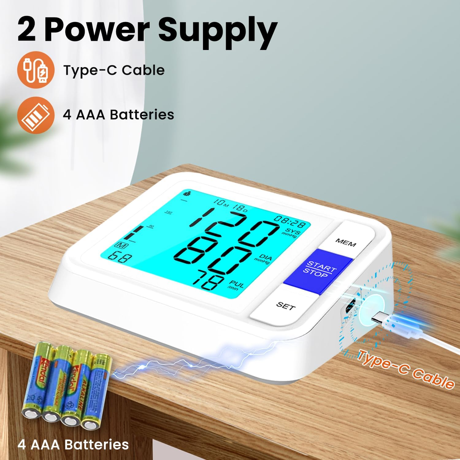 Upper Arm Blood Pressure Monitor with Wide Range Cuff 8.7"-16.5", 4" Large Backlit Display Automatic BP Machine, Dual-User 2&times;90 Memory Accurate Tensiometro Digital for Home Use with Storage Bag image number 5