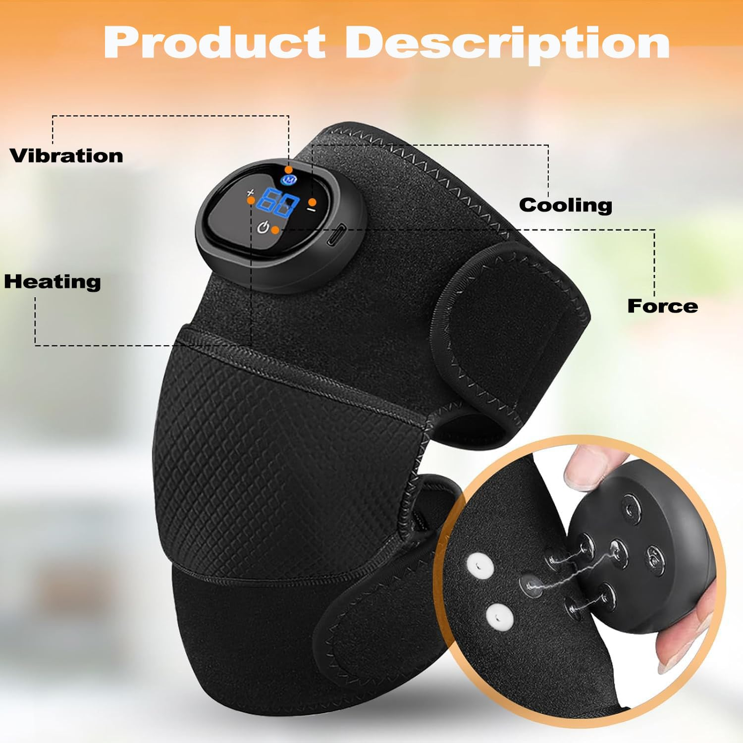 Knee Brace, Heated Knee Massager, 3-In-1 Knee Shoulder Elbow Heating Massage Wrap, 3 Gear Vibration, 5 Gear Heat Settings for Gym, Sport, Arthritis, Pain Relief, Injury Recovery, Black image number 1