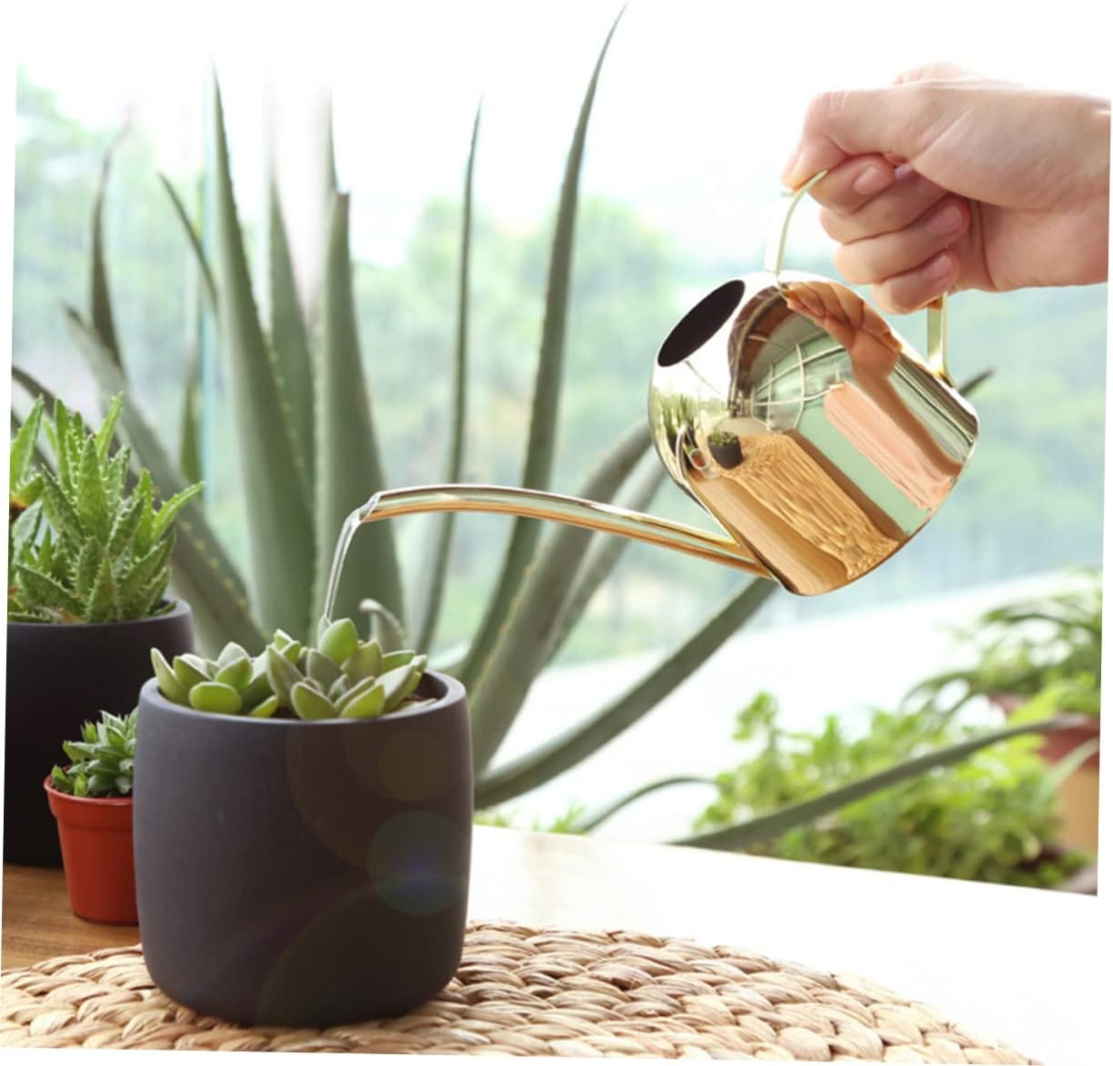 MERRYHAPY Hand Polished Stainless Steel Watering Can Automatic Nozzle for Succulent for Boys and Girls Flower Gardening image number 1