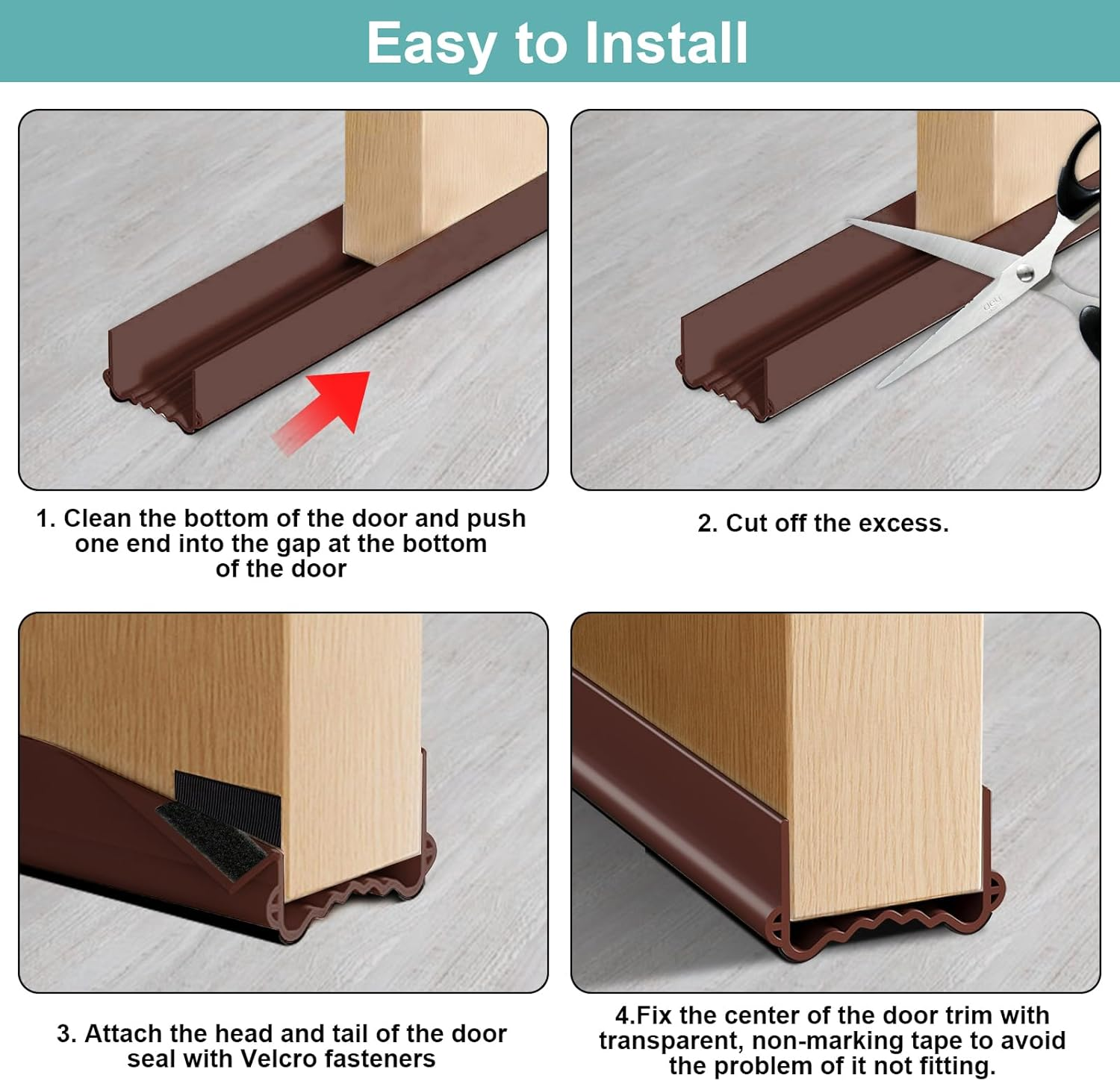 Doublecare 39.37 Inch Door Draft Stopper, Double Weather Stripping, Windproof PVC under Door Seal & Insulator Door Sweep, Insect-Proof Soundproofing Strip, for Exterior/Interior Doors(Brown) image number 4