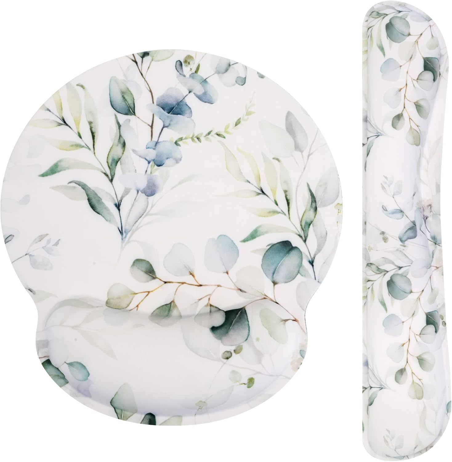 Cute Mouse Pad Wrist Support Keyboard Wrist Rest Set, Ergonomic Mouse Pad with Non-Slip Base for Office Gaming Working Computers,Easy Typing & Pain Relief Mouse Mat,Green Leaves