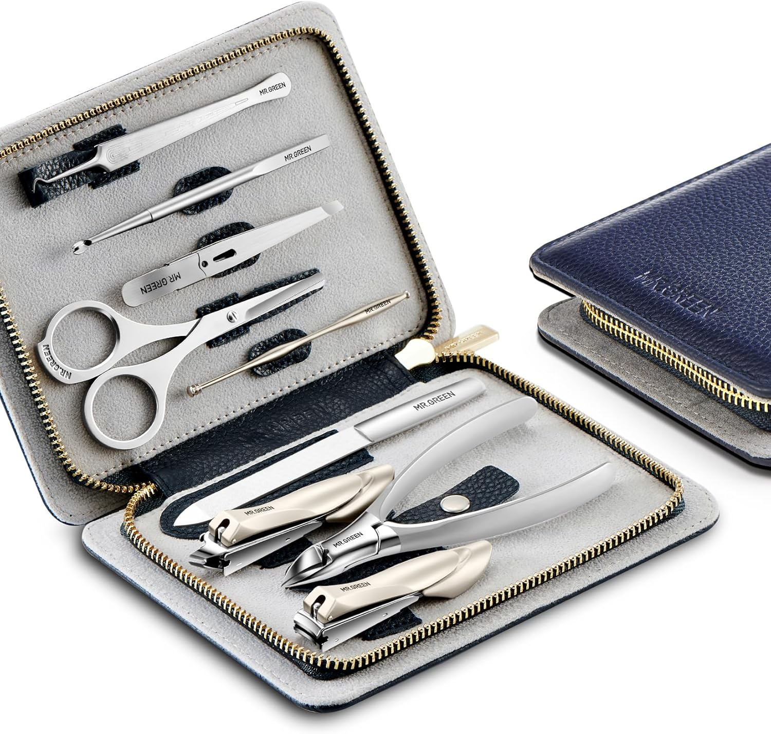 MR.GREEN Innate Luxury Manicure Set Surgical Grade Scissors Stainless Nail Clipper Kit Full Grain Cow Leather Package Pedicure (9 in 1 Manicure Set) image number 1