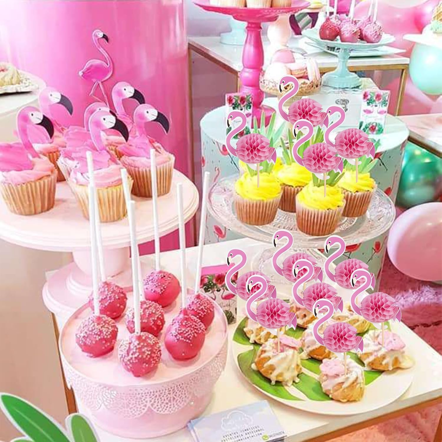 SYKYCTCY 50 Pack Hawaiian Luau 3D Flamingo Cupcake Toppers Tropical Flamingo Cupcake Picks for Summer Hawaii Luau Tropical Aloha Theme Baby Shower Birthday Wedding Party Cake Decorations Supplies image number 2
