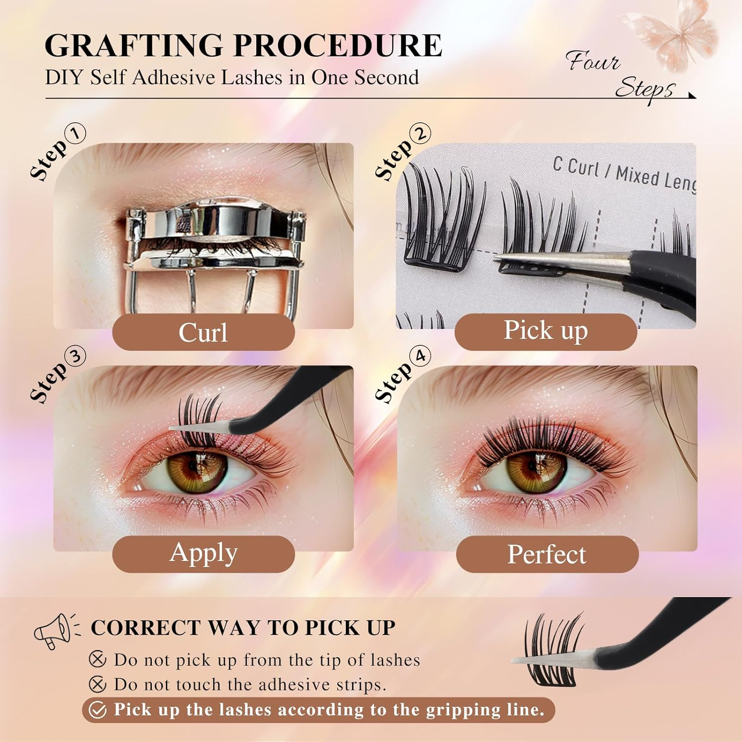 NAGARAKU Pre Glued Cluster Lashes Air Series Eyelashes Squirrel Style 72 Pcs No Glue Needed Pre-Bond Eyelashes Self Adhesive DIY Lashes（0.07Mm C Curl Mix Length) image number 4