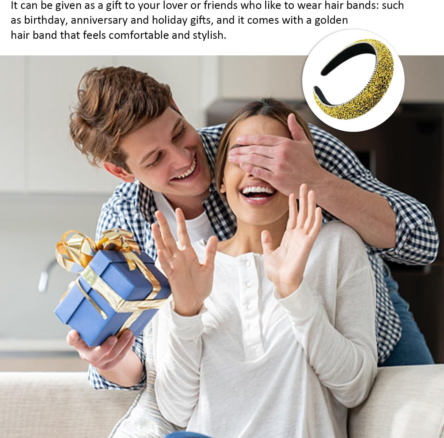 1 Piece Gold Rhinestone Headband, 1 Piece Gold Hair Scrunchie, Hair Band, Gemstone Hair Band, Crystal Satin Hair Scrunchie, Suitable for Parties, Gatherings, Birthday and Holiday Gifts image number 2