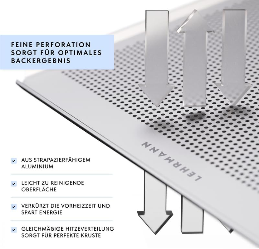 LEHRMANN Perforated Tray 45.5 X 37.5 Cm with Non-Stick Coating Baking Tray Cake Tray Baguette Tray Pizza Tray Compartment/Replacement for Oven Bosch Neff Siemens