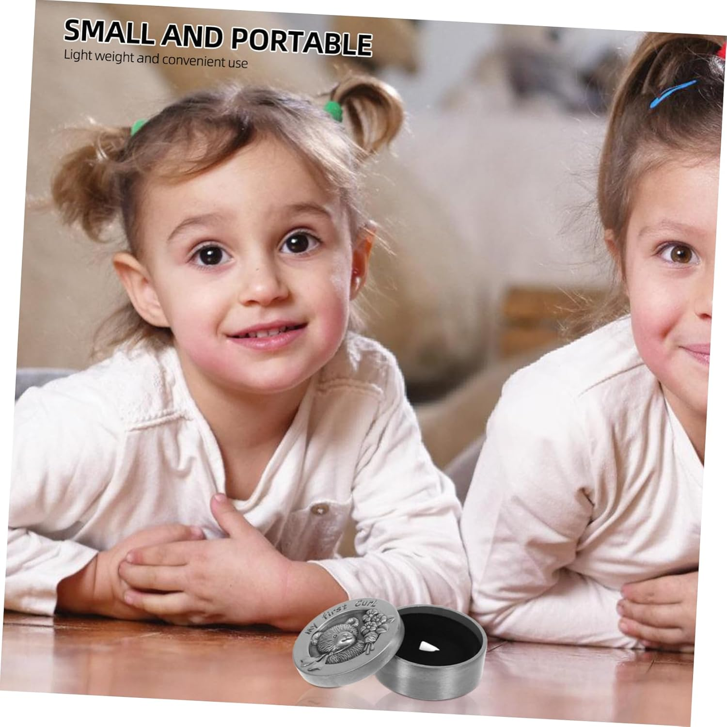 Metal Baby Fetal Hair Box My First Curl Box Infant Keepsake Storage Case Bear Design Antique Pewter for Newborn Memory image number 4