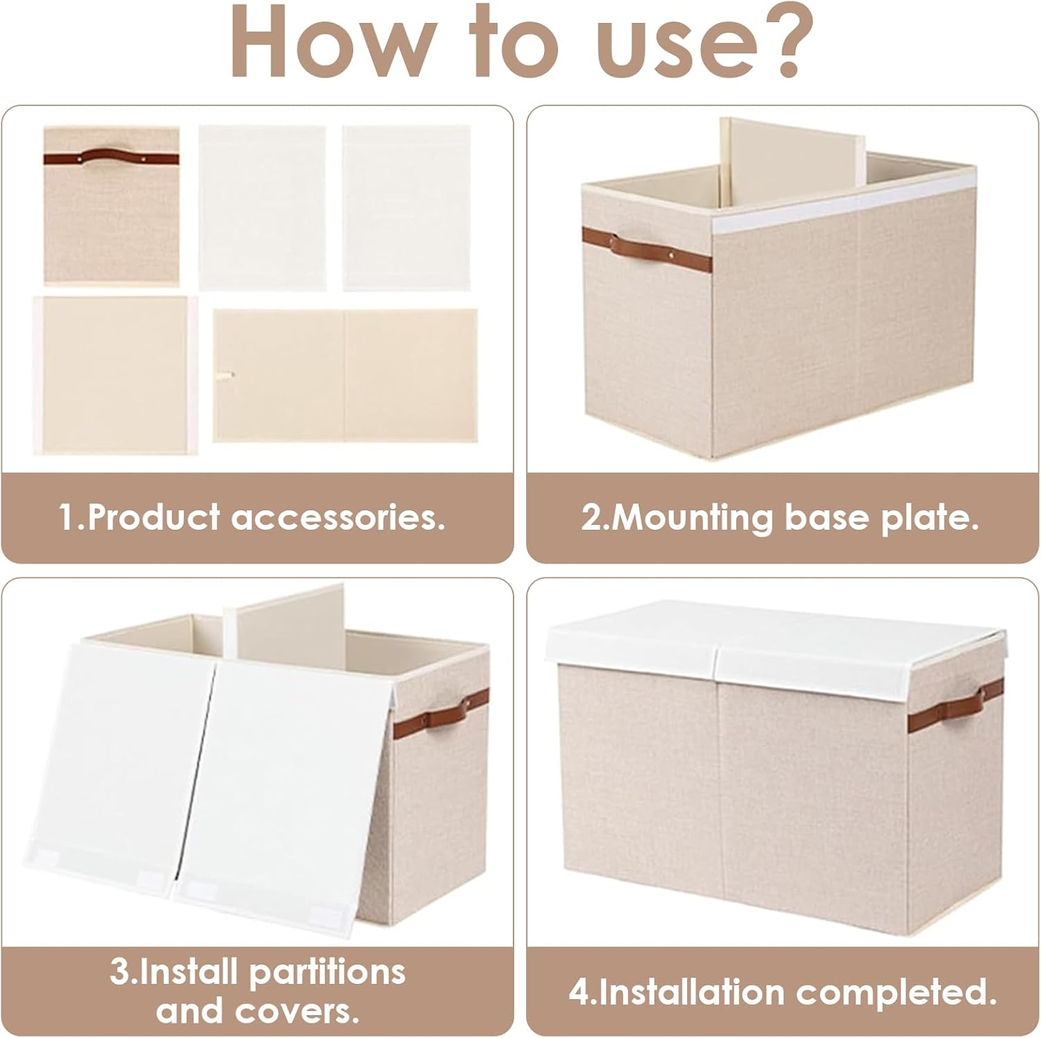 DAWNTREES Large Toy Box Storage Box, Foldable Children'S Storage Box with Flap for Toys, Playroom Storage, Nursery 63X40X34Cm (Beige) - Grey image number 3