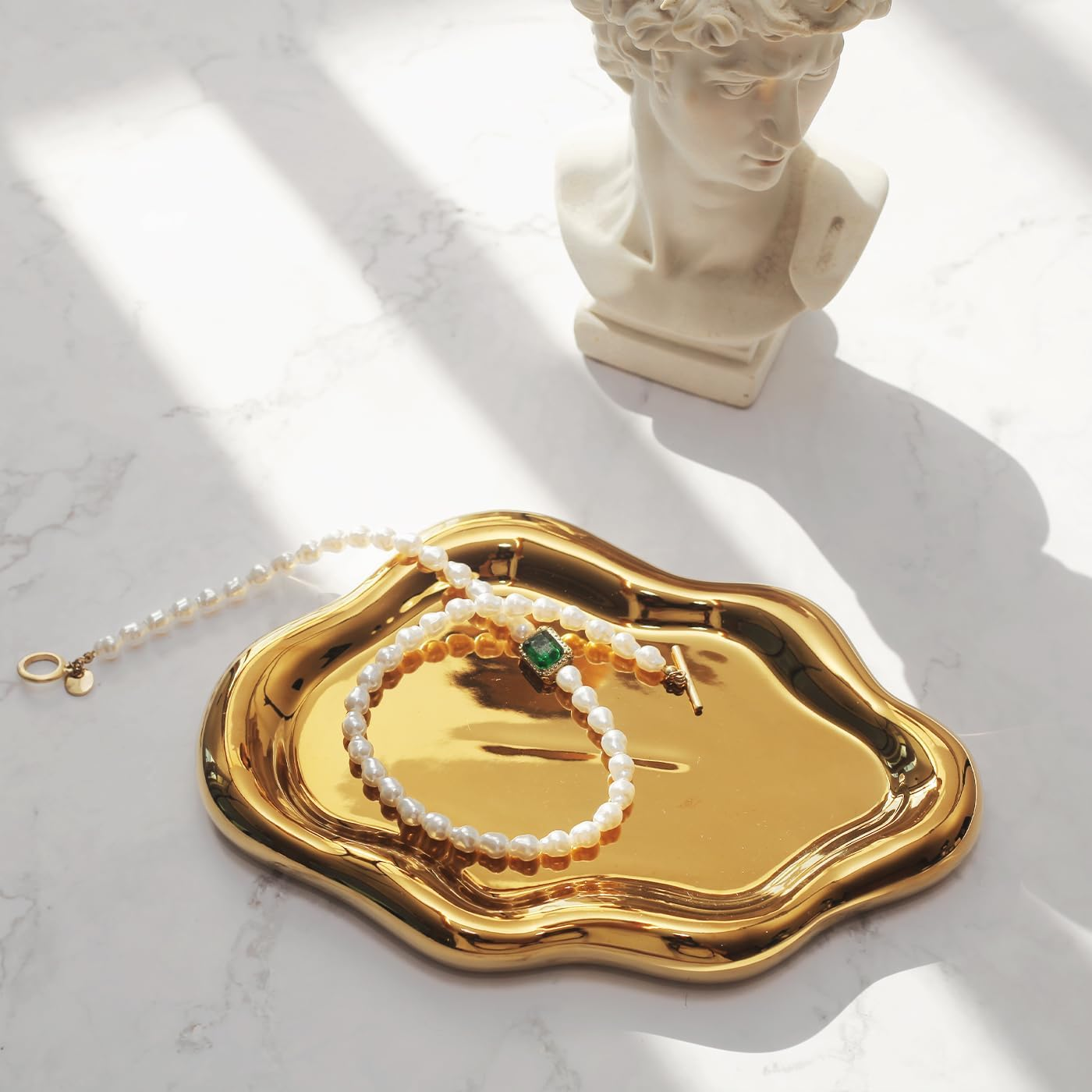 Jewelry Dish Trinket Tray for Women, Ring Dish Holder, Unique Cloud Shape Ceramic Plate Cute Things Vanity Aesthetic Room Decor Mother'S Day Birthday Christmas Warm House Gifts (Gold) JT001