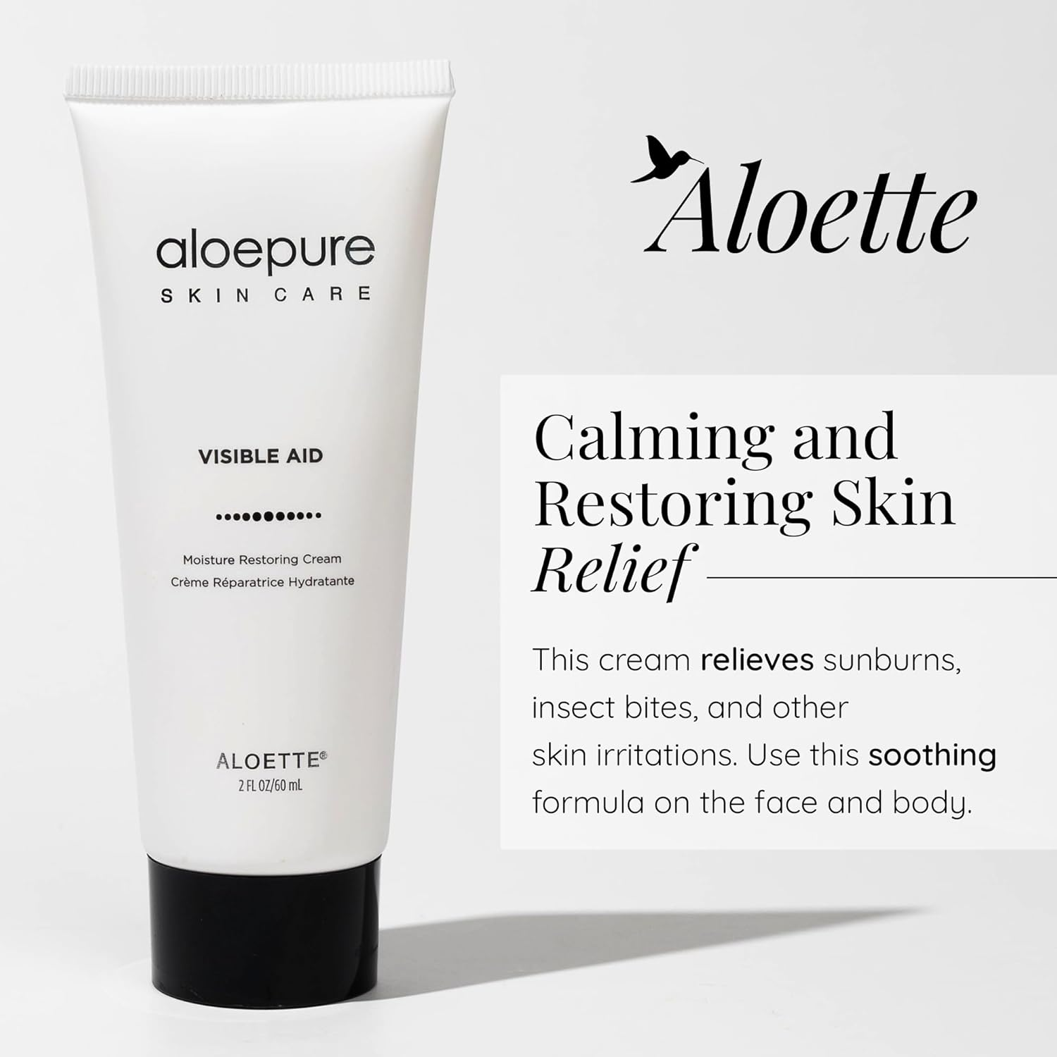Aloette Visible Aid Moisture Restoring Cream, Organic Vitamin E Restoring Body & Face Cream Moisturizer for Dry Skin, Cruelty Free, 2 Fl Oz. image number 3