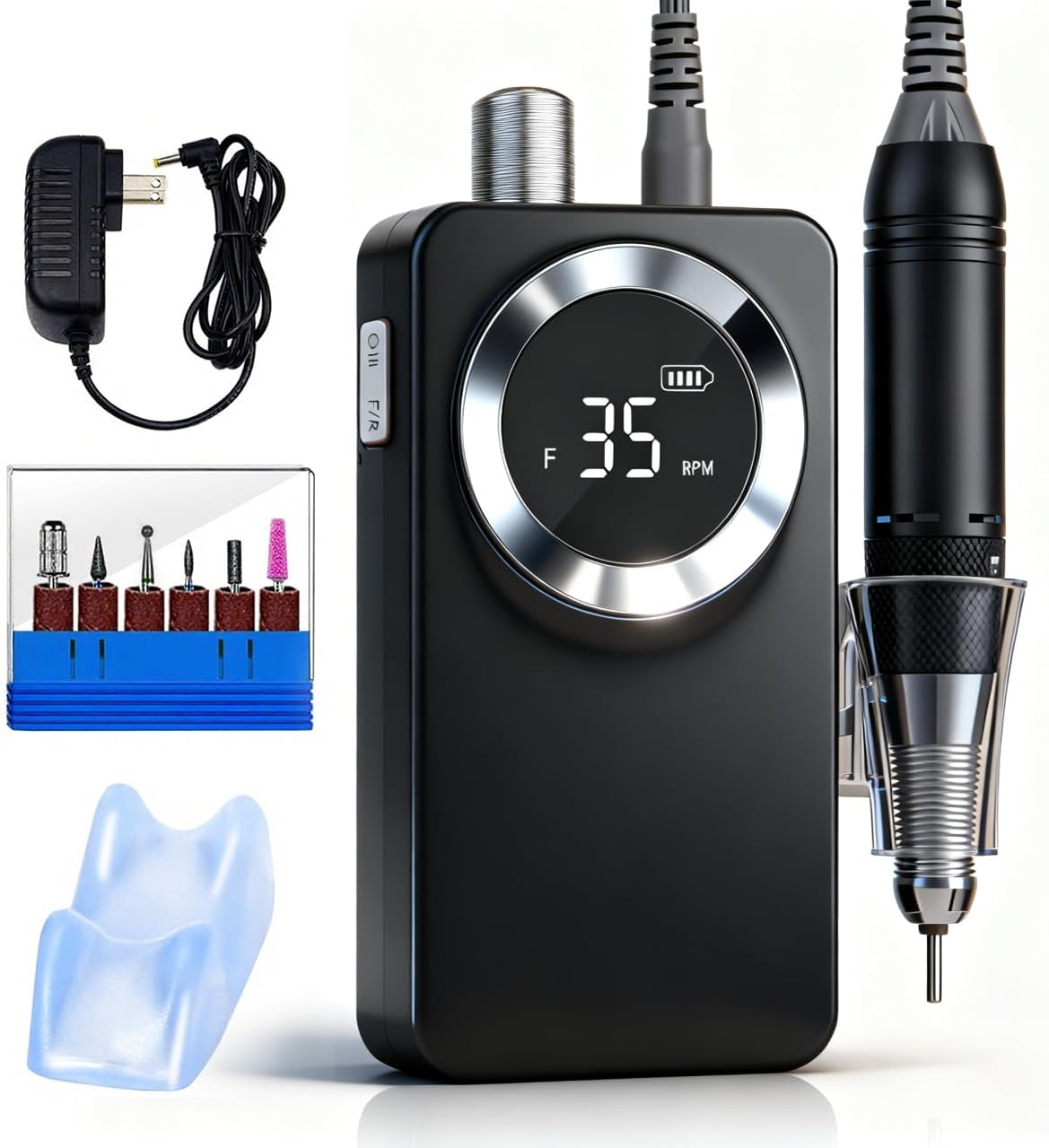 Lumcrissy Electric Nail Drill Machine, Rechargeable 35000 RPM Nail Drill for Arcylic, Portable Electric Acrylic Nail Tools (Black) image number 4