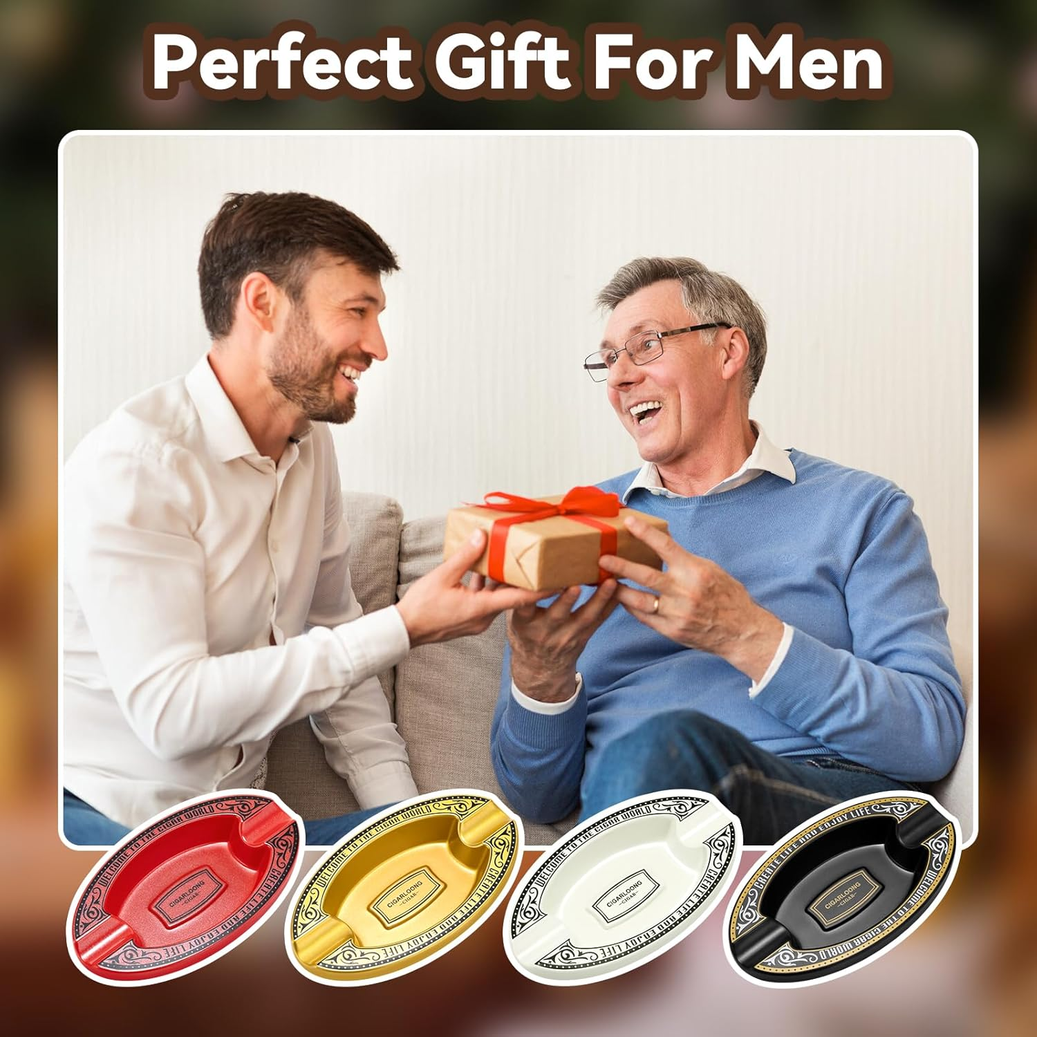 Outdoor Cigar Ashtray, Resin Ashtray, Portable Oval Cigar Ashtray with 2 Slot for Home, Patio, Travel Use(Black) - Gold image number 2