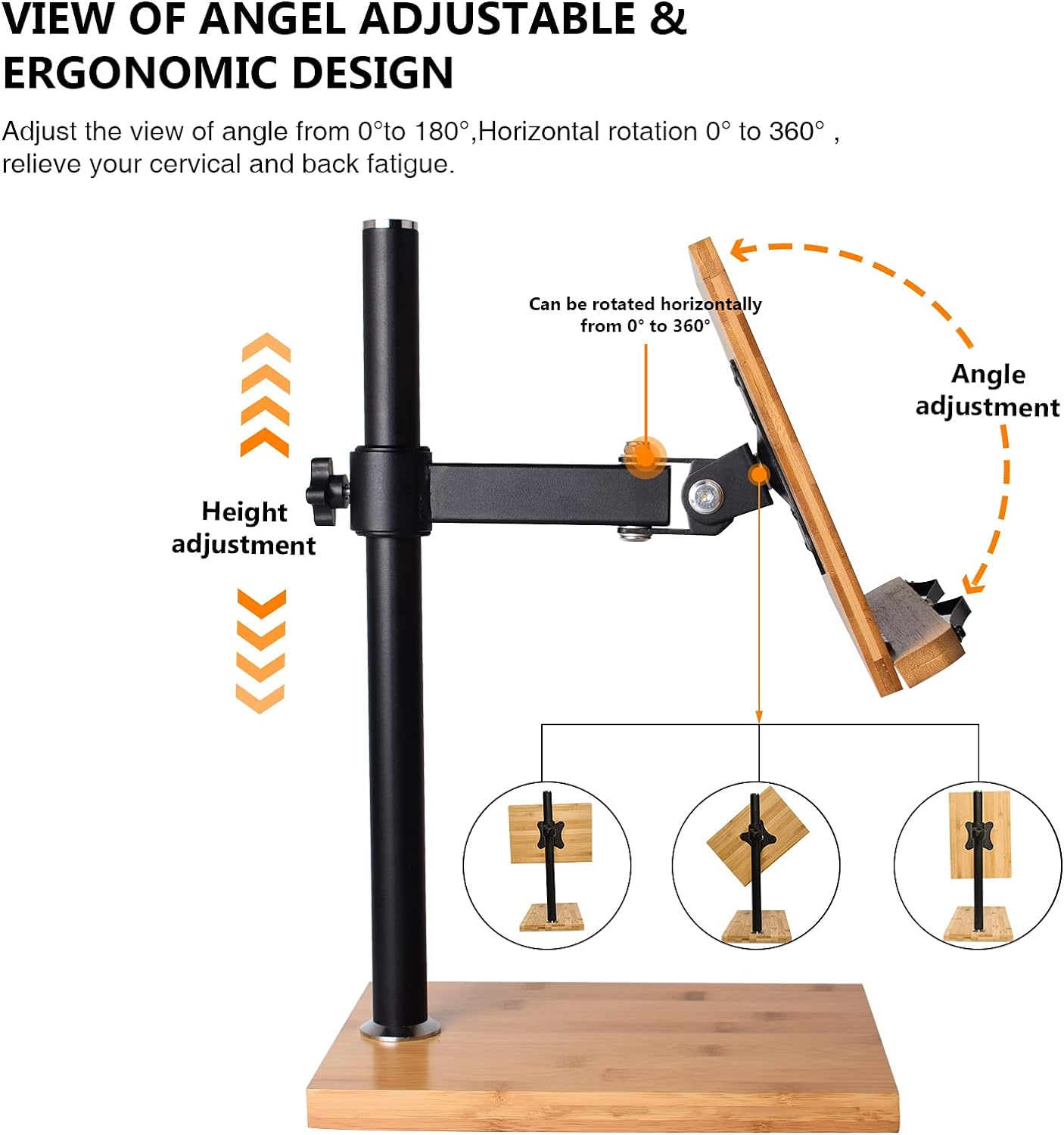 Extral Large Size Book Stand Height Adjustable, Wishacc Upright Bamboo Wood Book Stand Cookbook Holder for Reading Hands Free image number 3