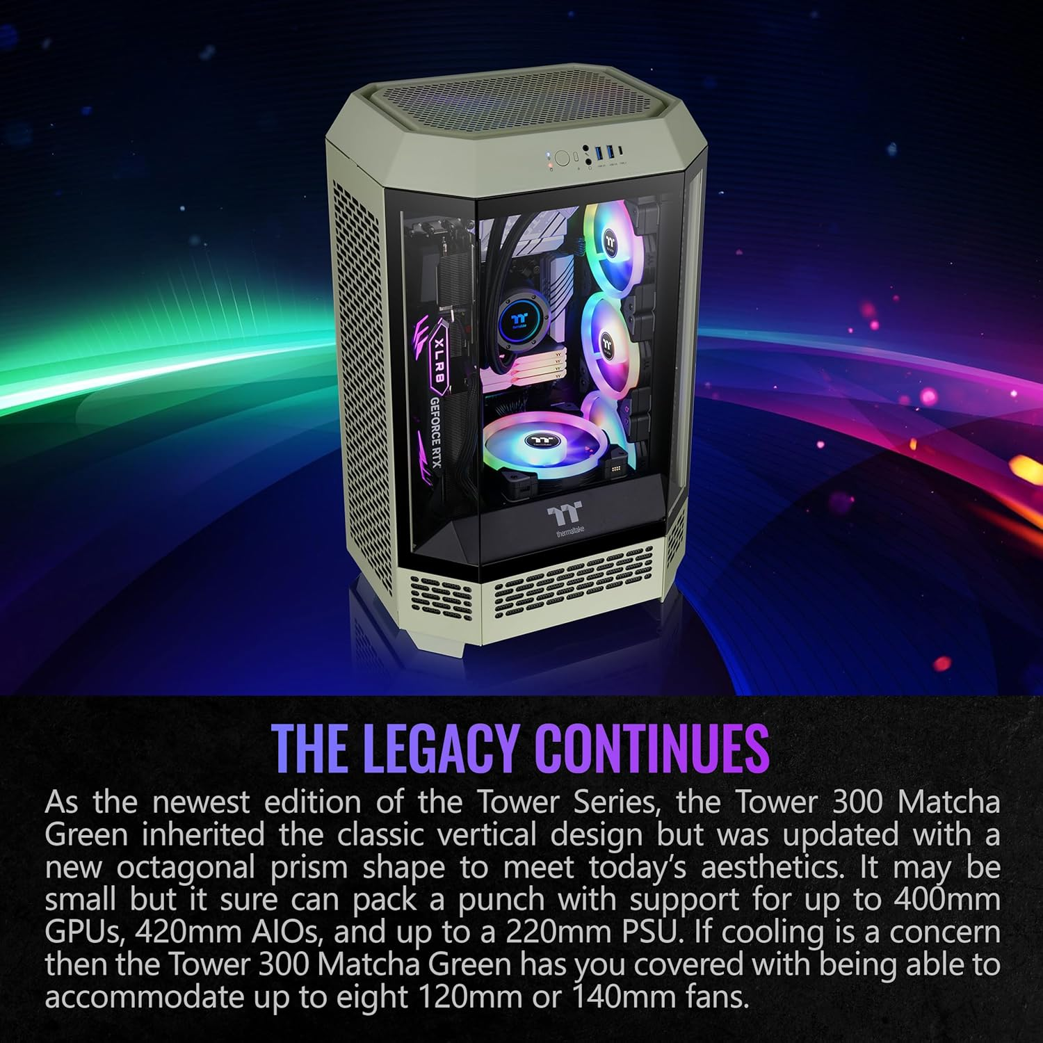 Thermaltake the Tower 300 Tempered Glass Micro Tower Case Matcha Green Edition, CA-1Y4-00SEWN-00 image number 6