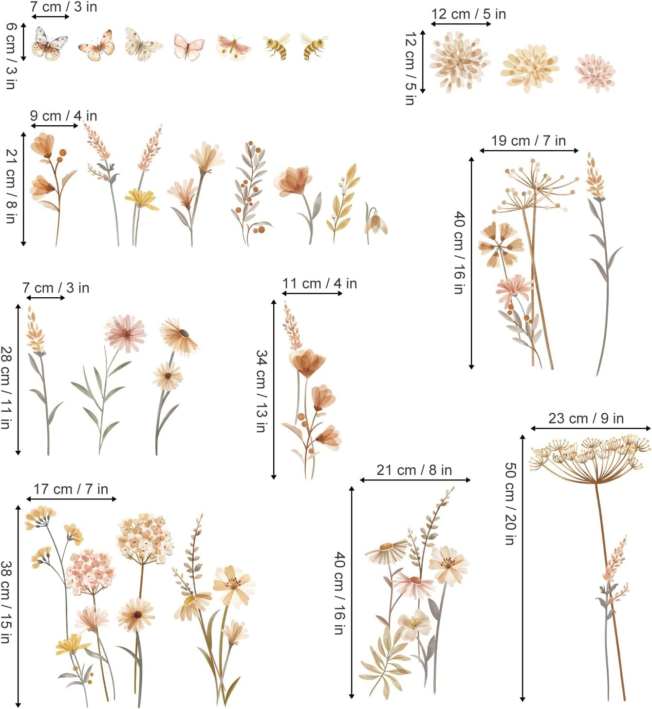 Decalmile Boho Flower Wall Decals Wildflower Floral Dandelion Grass Wall Stickers Baby Nursery Girls Bedroom Kids Room Wall Decor image number 4