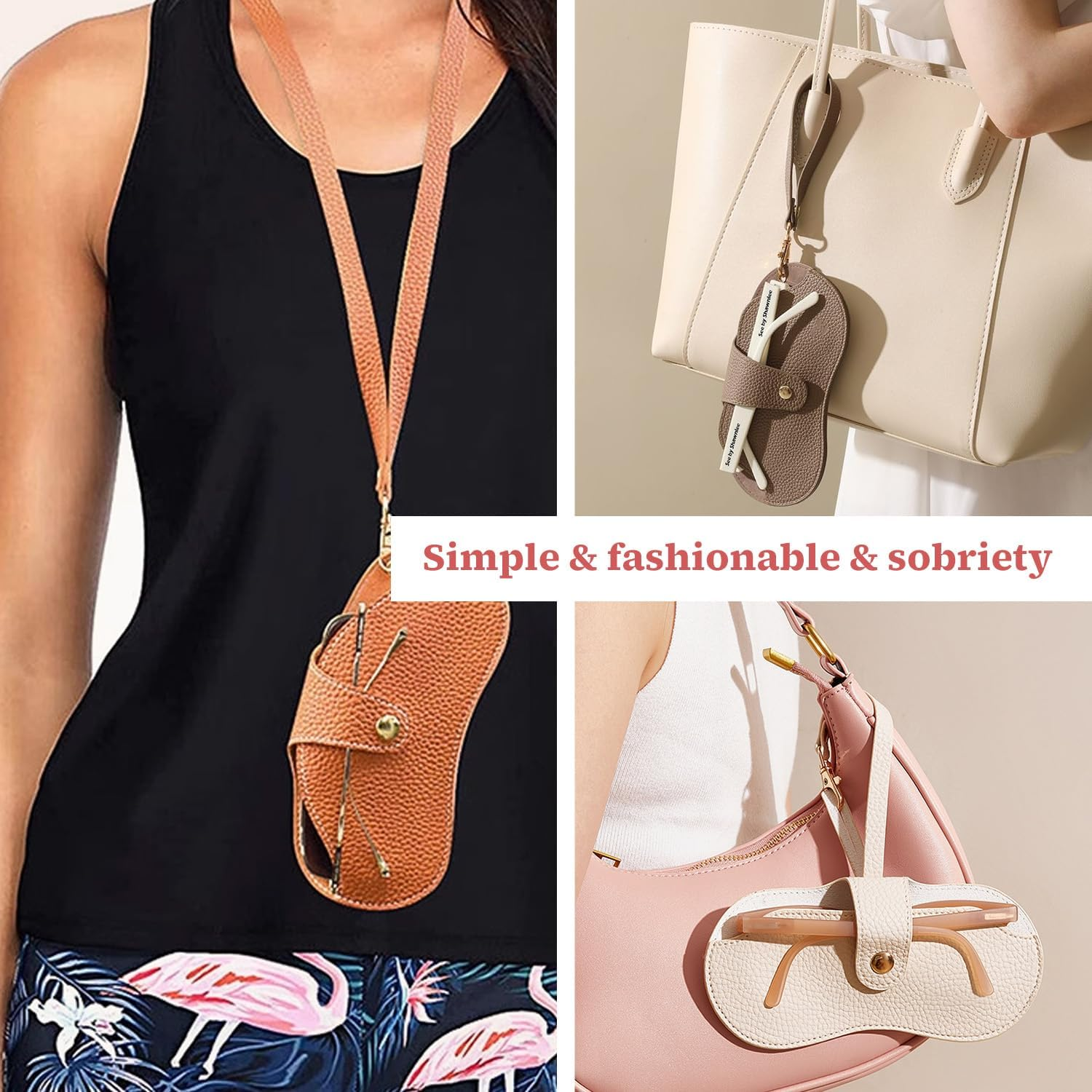 TORMEN Portable Soft Leather Sunglasses Case,Glasses Case Holder Portable with Keychain Hook,Lightweight,Slim, Metal Snap Closure, Versatile Eyeglass Pouch for Types of Glasses image number 2