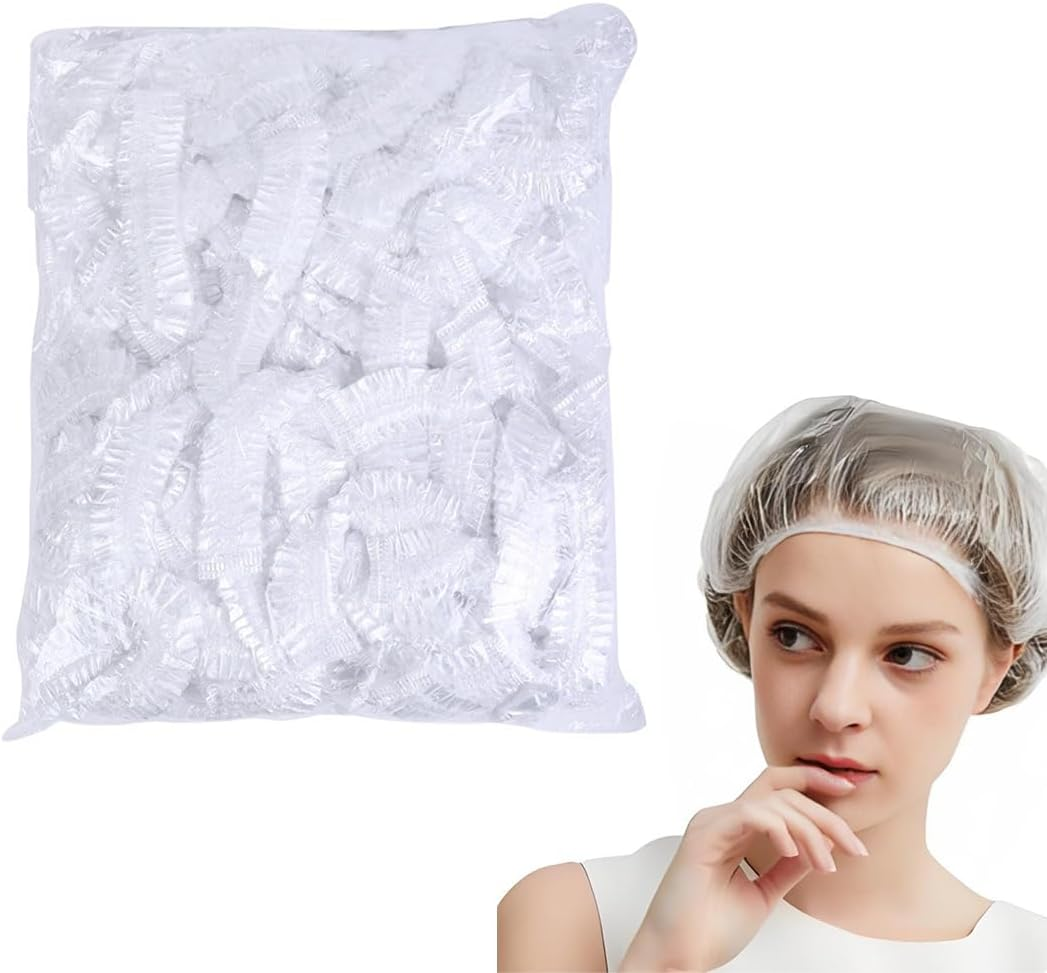 Pack of 50 Disposable Shower Caps, Plastic Cosmetic Caps, Disposable Hair Caps for Salon, Disposable for Travel, Bath Cap, Disposable for Long image number 1