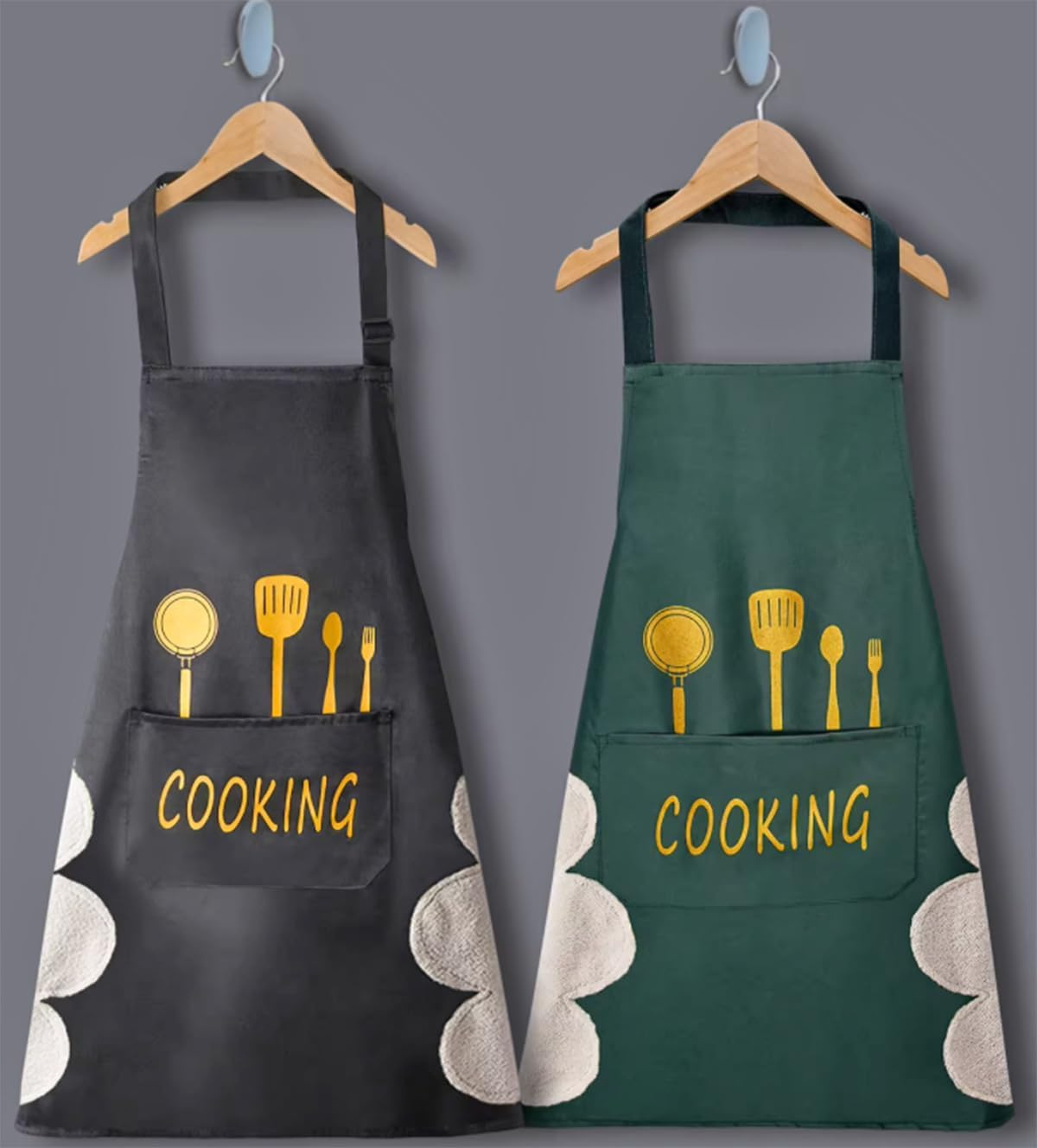2 Pack Kitchen Cooking Aprons, Waterproof and Oil-Proof Wipe-Able Hand Apron, Chef Apron with Pockets for Women Men Black image number 5