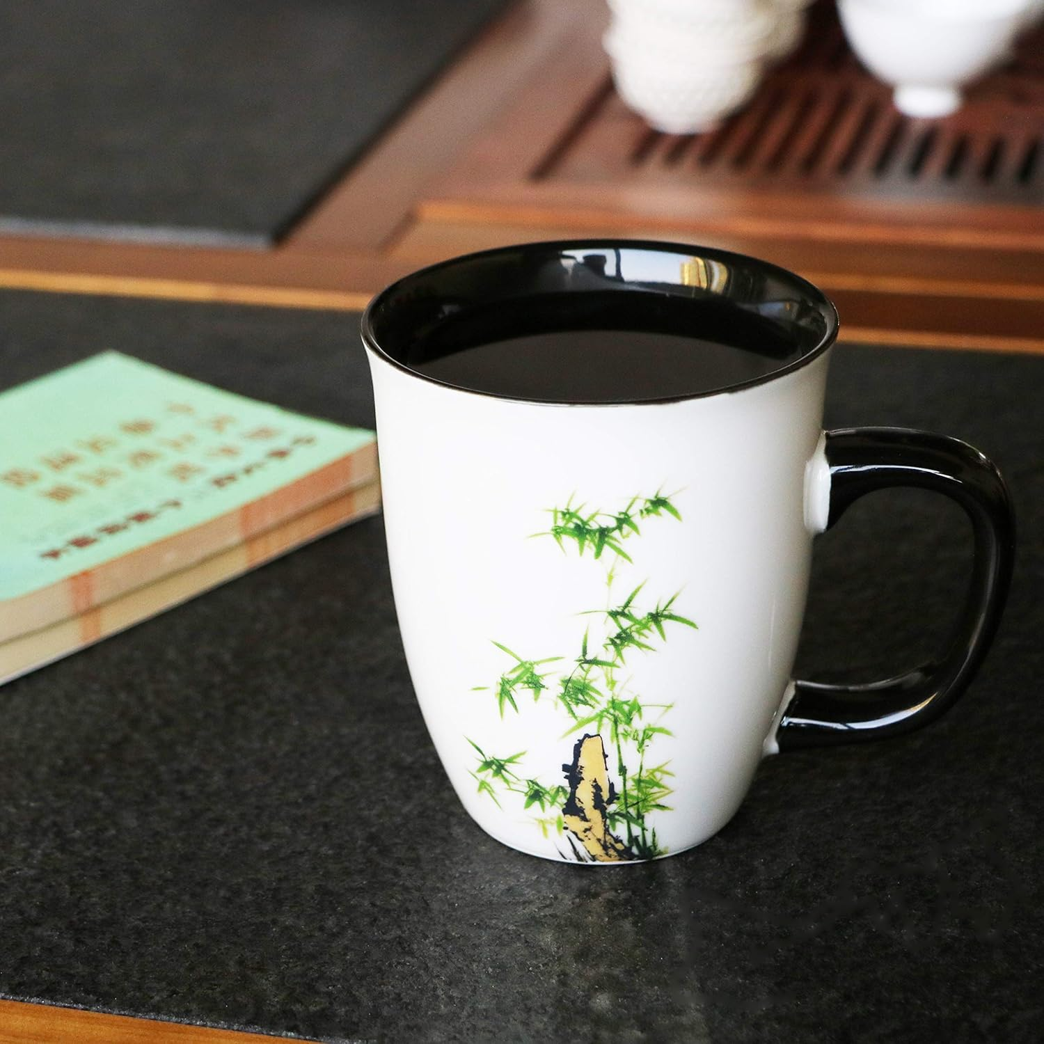 Funny Ceramic Magic Heat Color Changing Coffee Mug with Bamboo Printing for Women Personalized White Green Tea Cup Large Mugs for Mom,Girl, Grandma and Man 16 Oz image number 1