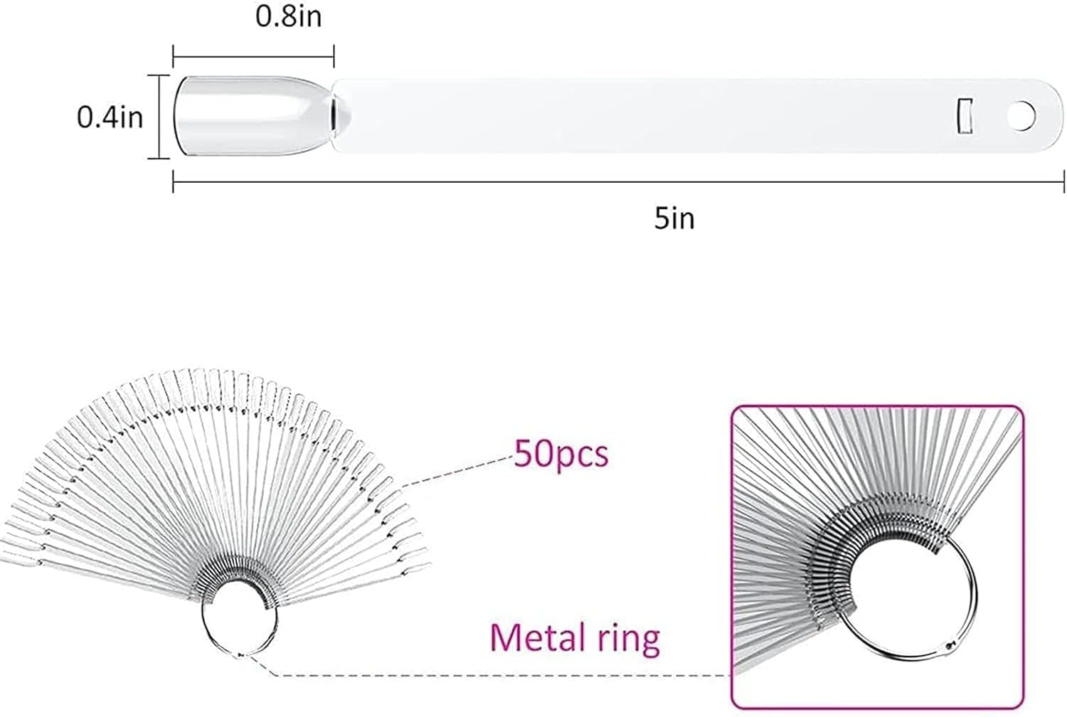 Henmeili Pack of 100 Nail Art Tips Ring Stick, Transparent Colour Card Plates Nail Polish Display Ring Sticks, Nail Salon Exercises Display Nail Tips for Display and Practice DIY Nail Art (Transparent image number 1