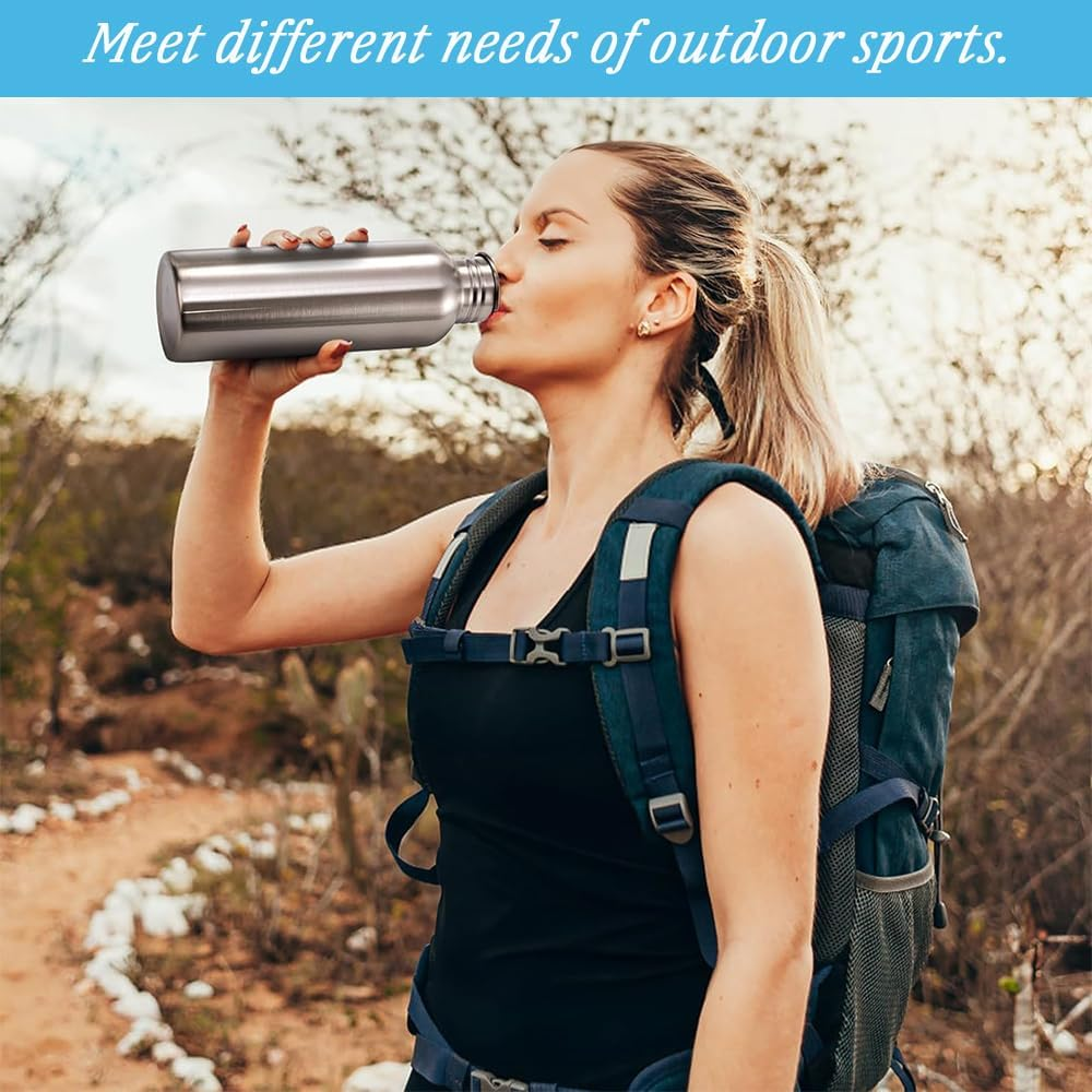 4 Pack Stainless Steel Sports Bottles, Outdoor Portable Water Bottles with Handle, Camping Waterjug for Cyclists, Runners, Hikers, Beachgoers, Picnics image number 3