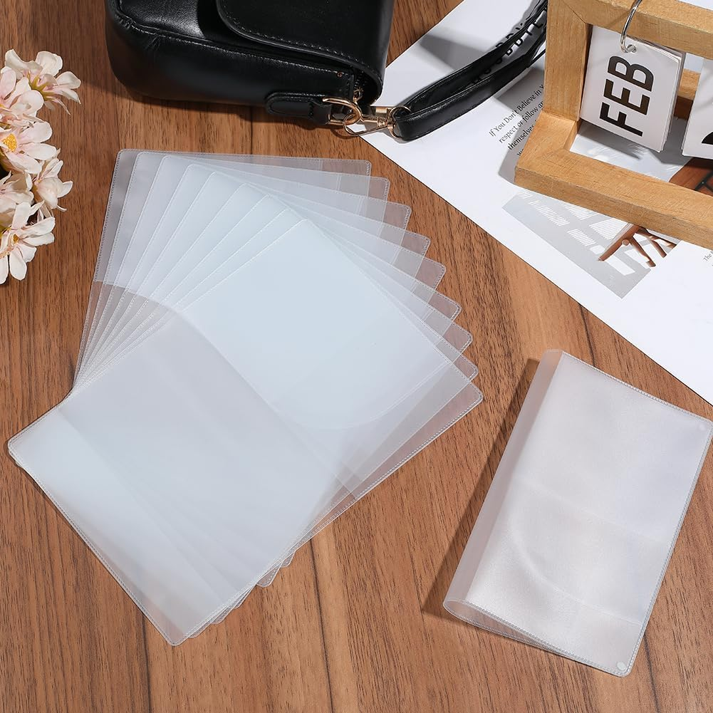 CREATCABIN 10 Pcs Passport Cover Clear Waterproof PVC Plastic Frosted Passport Protector Case ID Card Holder Sleeve Thin Credit Card Travel Document Organizer Covers for Women Men 7.4 X 5.3 Inch image number 2
