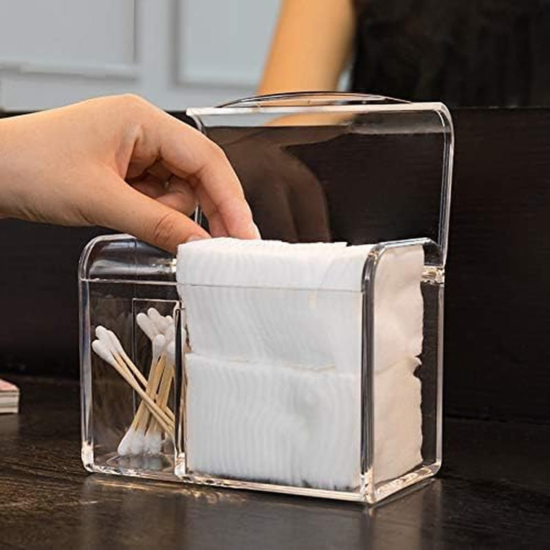 3 Partitions Cotton Ball and Swab Holder Organizer with Lid Clear Acrylic Cotton Pad Container for Cotton Swabs Q-Tips Make up Pads Cosmetics and More (Clear) image number 2