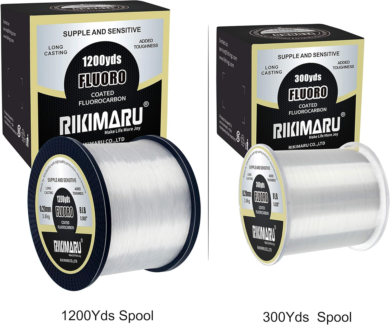 RIKIMARU Fluoro Fishing Line, 100% Soft Fluorocarbon Coated Fishing Line