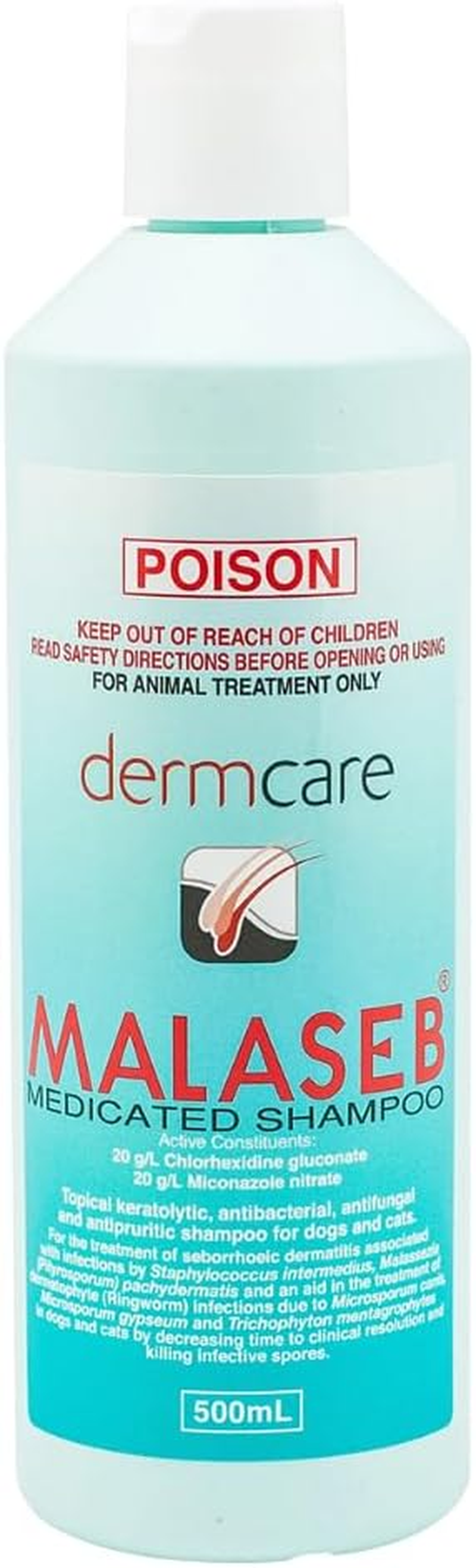 Dermcare Malaseb Medicated Shampoo for Dogs and Cats, Unscented, 500 Ml