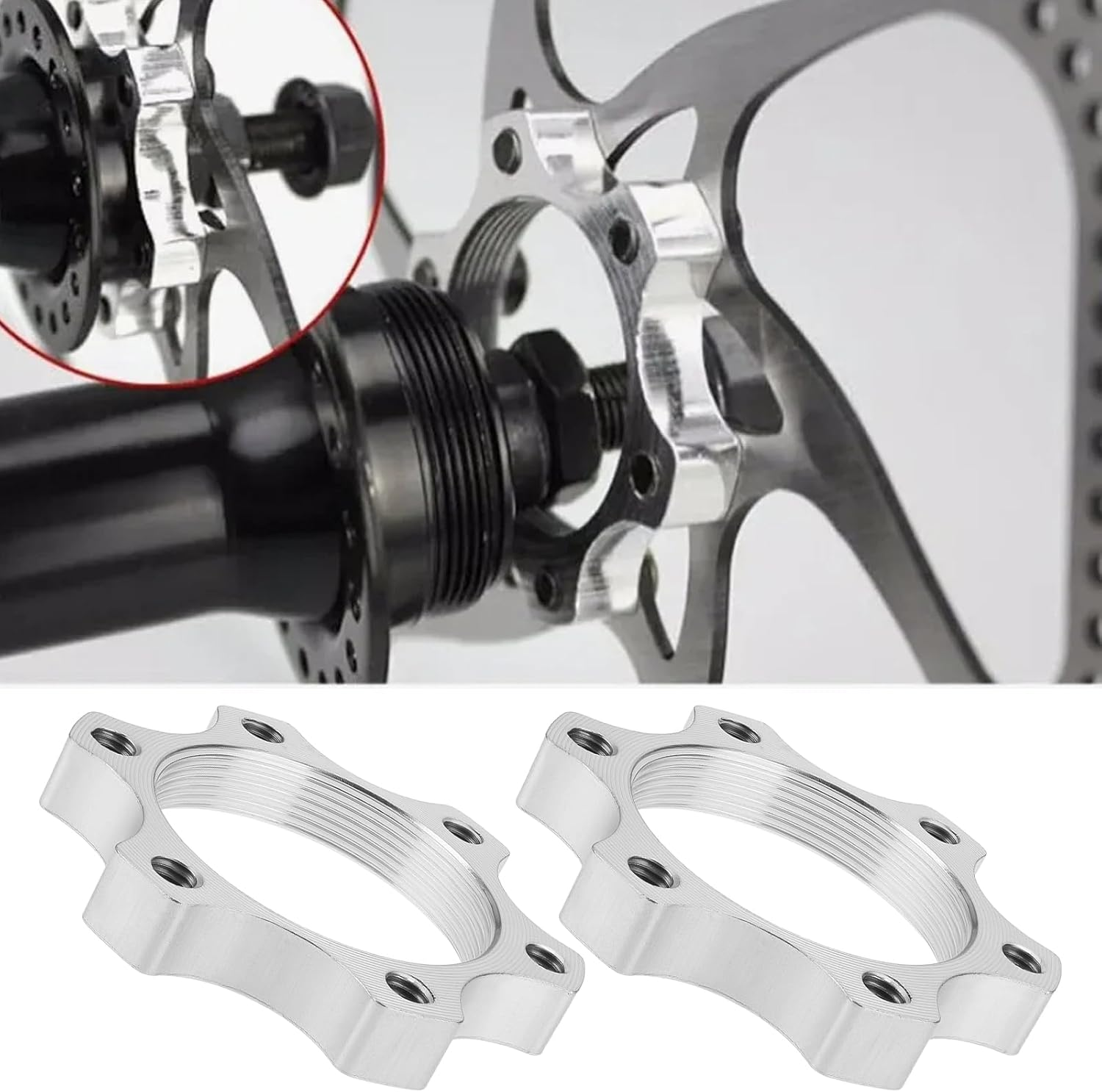 Emsea 8Pcs Bike Freewheel Threaded Hubs Disk Brake Rotors 6 Bolt Flange Adapters Aluminium Alloy Brake Thread Conversion Rotors image number 5