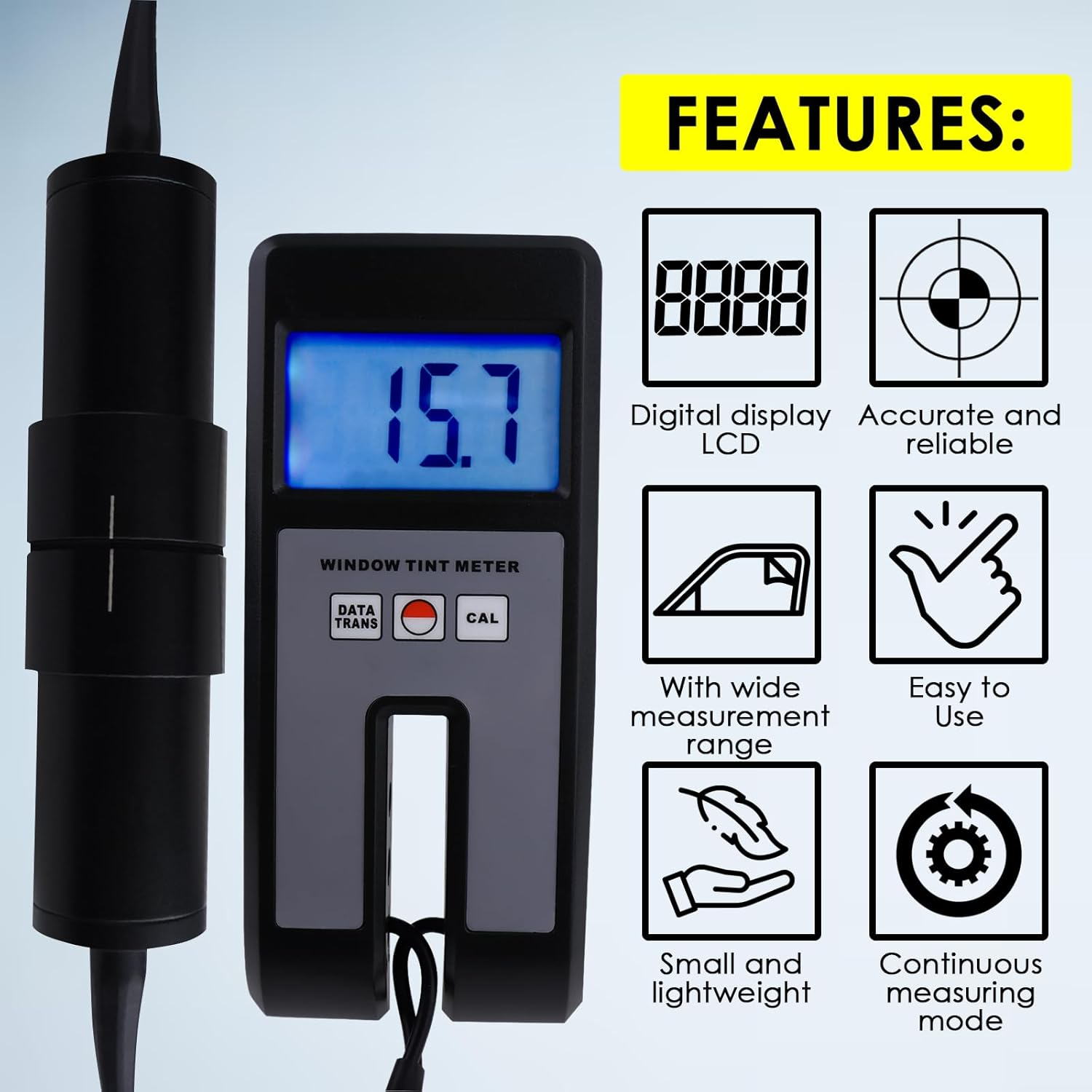 Window Tint Film Coating Visual Light Transmission VLT Transmittance Glass Thickness Haze Checker Meter Tester Sensor for All Kinds of Transparent Translucent Automobile Aerospace Glass Plastic Sheet image number 2