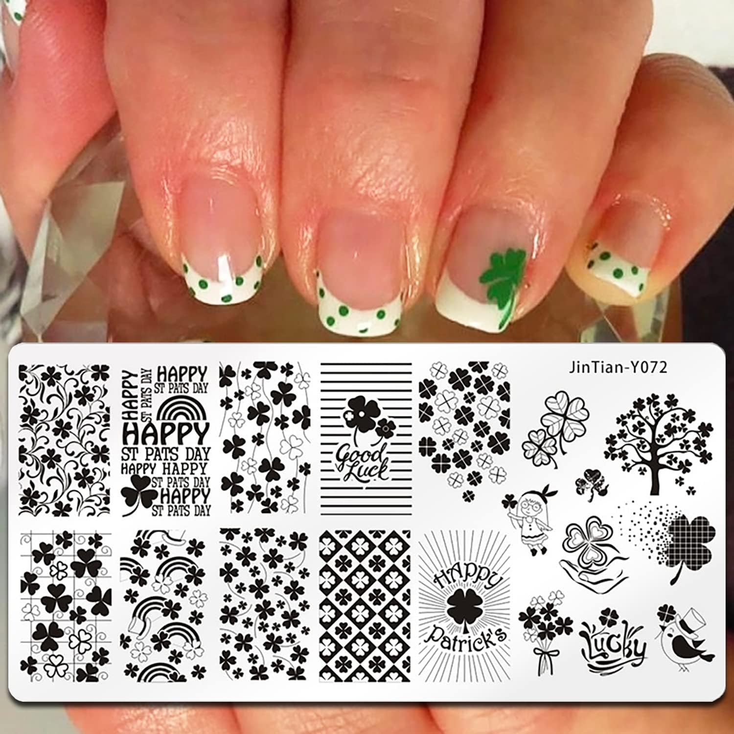St Patricks Day Nail Stamping Plate Spring Shamrock Nail Stamping Plates Irish March 17Th Nail Decorations Polish Gel Nail Art Stamping Template Set Manicure Stencils Tool