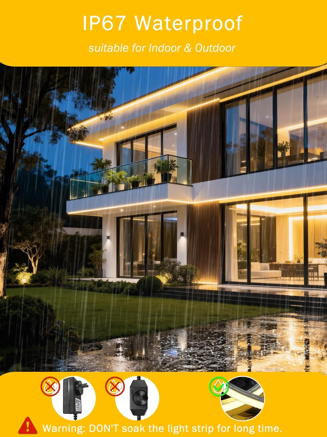 ROMANJOY LED Strip 10M, 2700K Warm White, 24V Cuttable Neon Rope Light, Outdoor Waterproof Silicone Strip Lights for Bedroom, Ceiling, Cabinet, Staircase, Wall, TV Backlight, Pool image number 4