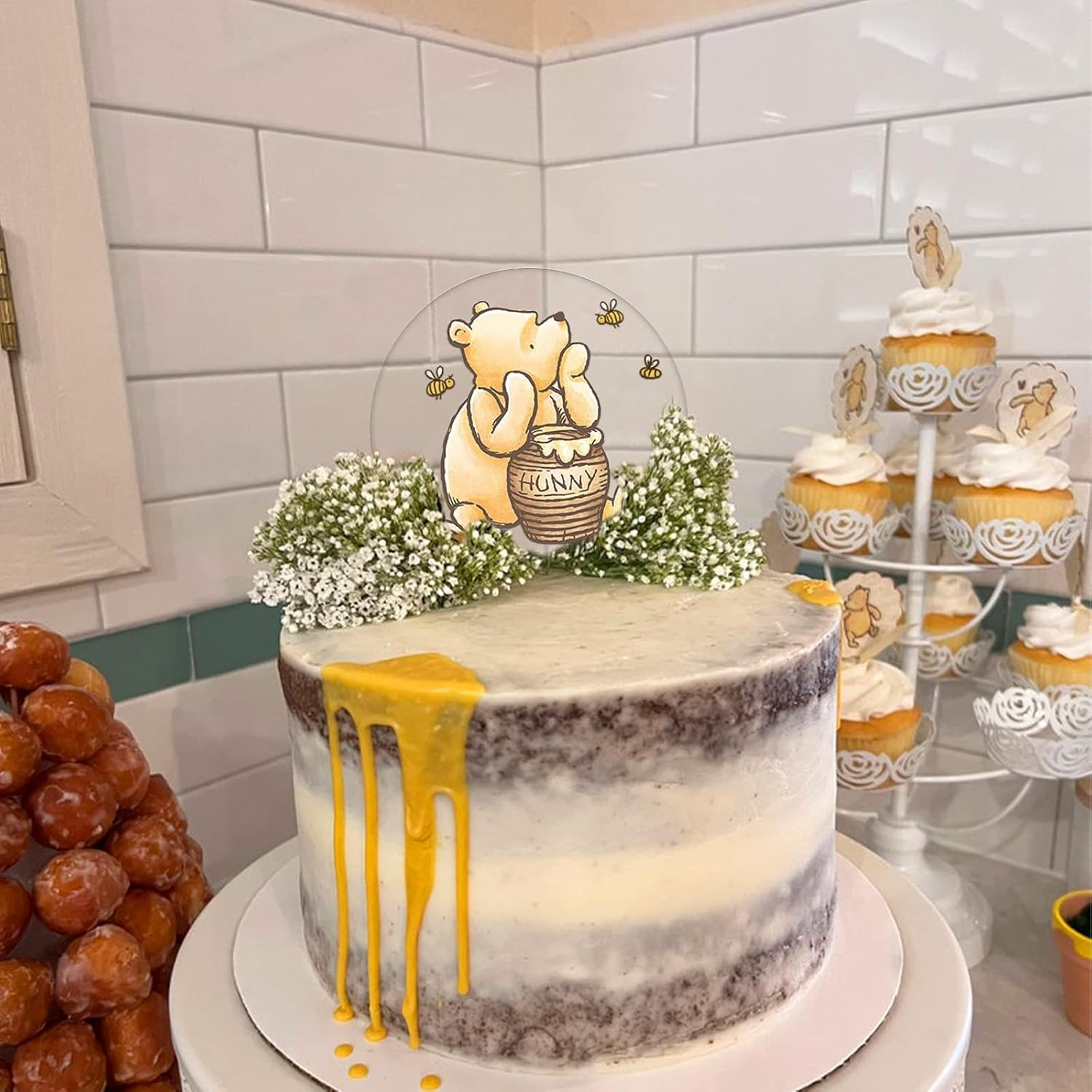 Winnie Cake Topper Welcome Baby Acrylic 5Inch Cake Toppers Cupcake Toppers Classic the Pooh Baby Shower Decorations Winnie Birthday Party Supplies image number 4