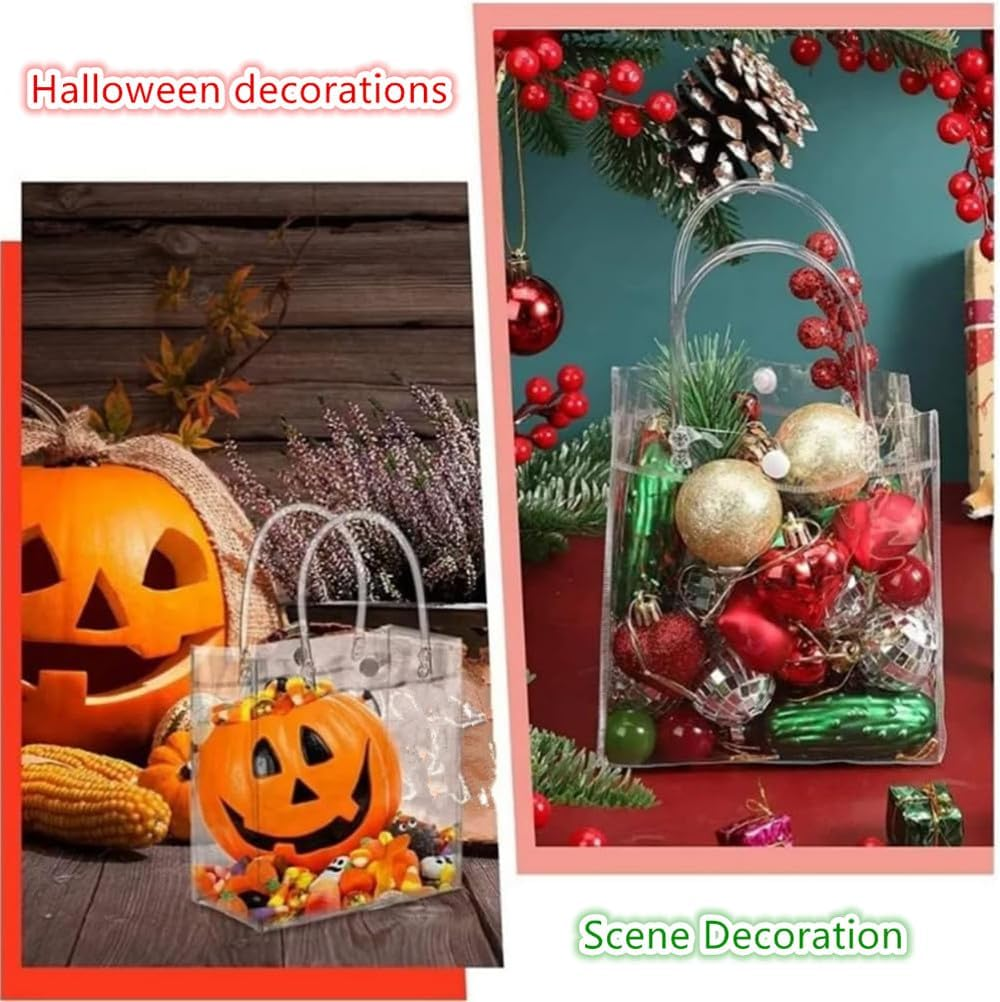 12 Pack Reusable Clear PVC Tote Bag, Tote Transparent Gift Wrap Waterproof Shopping Bags Party Gift Bags for Wedding Candy Bags Party Favor Shopping Retail Jewelry image number 6