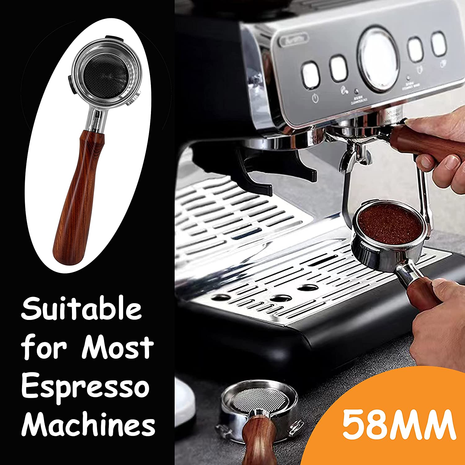 NEOUZA 58Mm Bottomless Three Ears Portafilter Espresso Coffee Machine Compatible with Smeg EGF03 Sunbeam Breville Barista Max Stainless Steel(Gift Set) image number 3