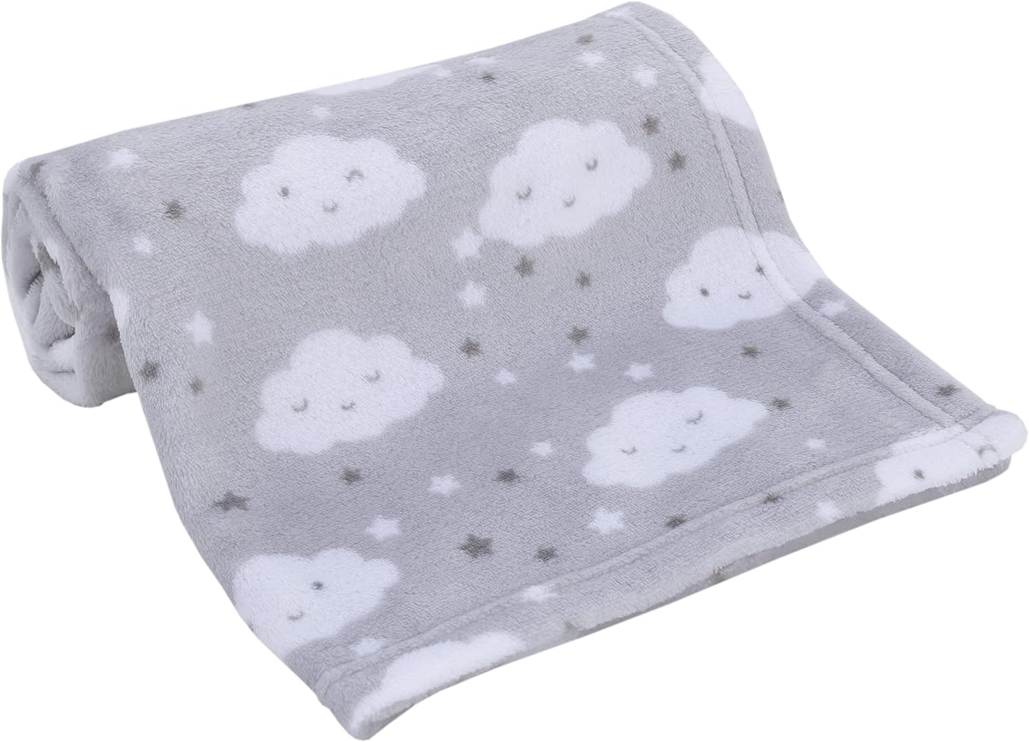 Nojo Super Soft Gray & White Clouds & Stars Plush Baby Blanket, Grey, White, Charcoal
