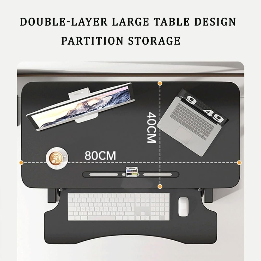 Standing Desk Converter, 80Cm Wide Height Adjustable Sit Stand up Desk Riser with Keyboard Tray, Desktop Workstation Riser for Home Office Computer Laptop, Particle Board (White)