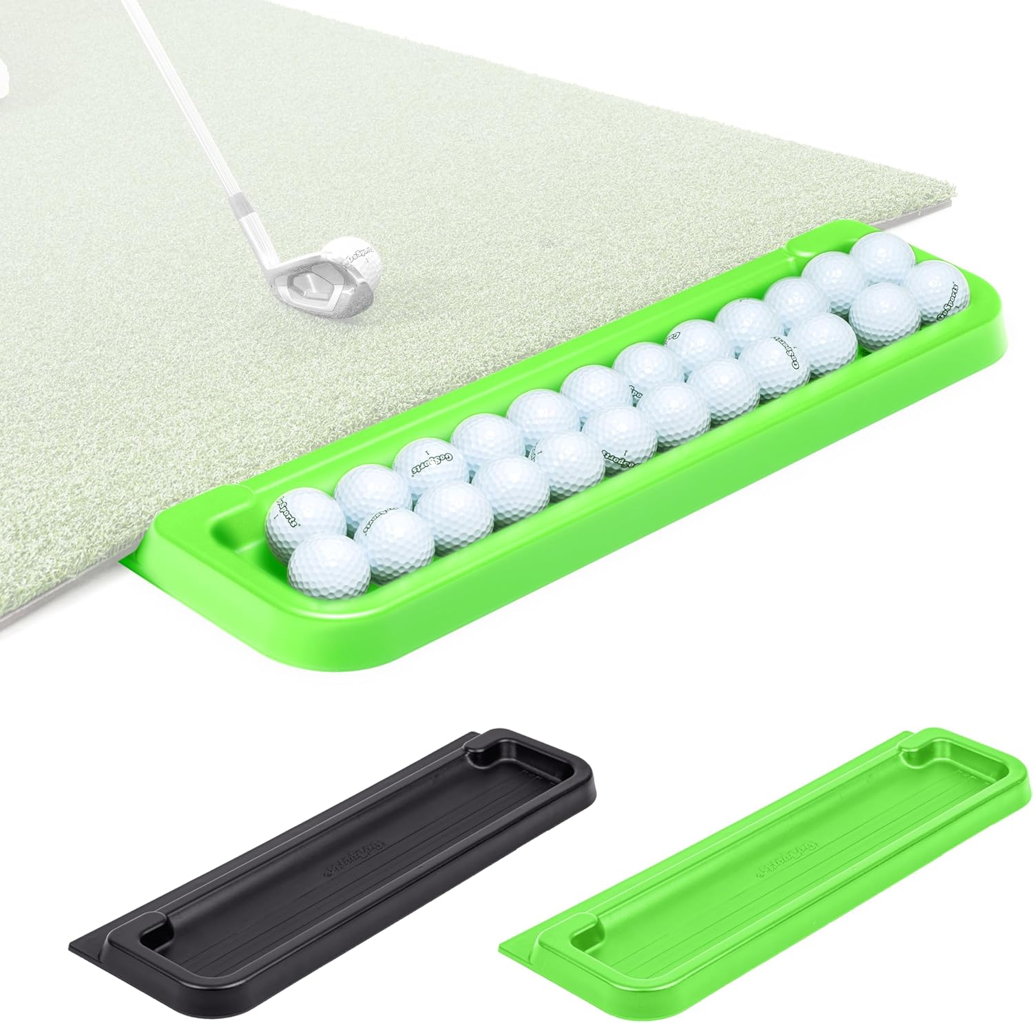 Gosports All-Weather Golf Ball Tray with 24 Ball Capacity - Black or Green - Compatible with All Hitting Mats