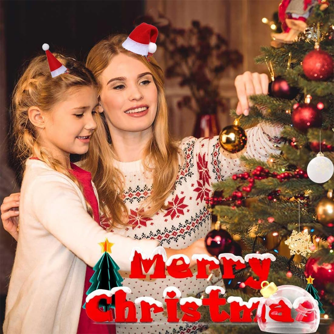 OIXEYA Pack of 10 Christmas Hair Accessories, Mini Christmas Hat Hair Clips, Christmas Gifts for Children, Girls, Women, Christmas Hat Decoration Hair image number 4