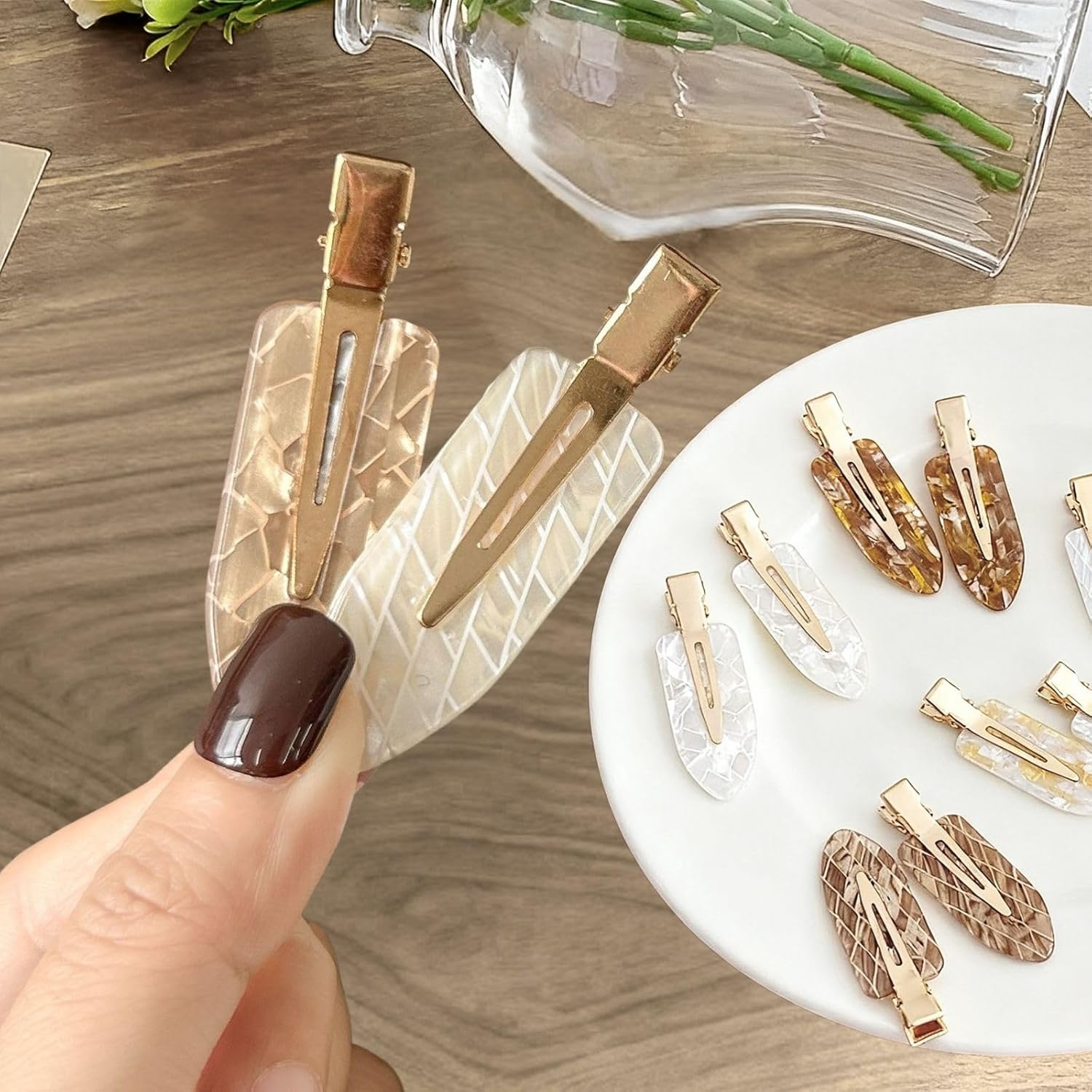 Leezmark No Crease Hair Clips 12 Pack White Gold Salon Styling Accessories Flat Creaseless Design for Women Girls (Brown,White) image number 4