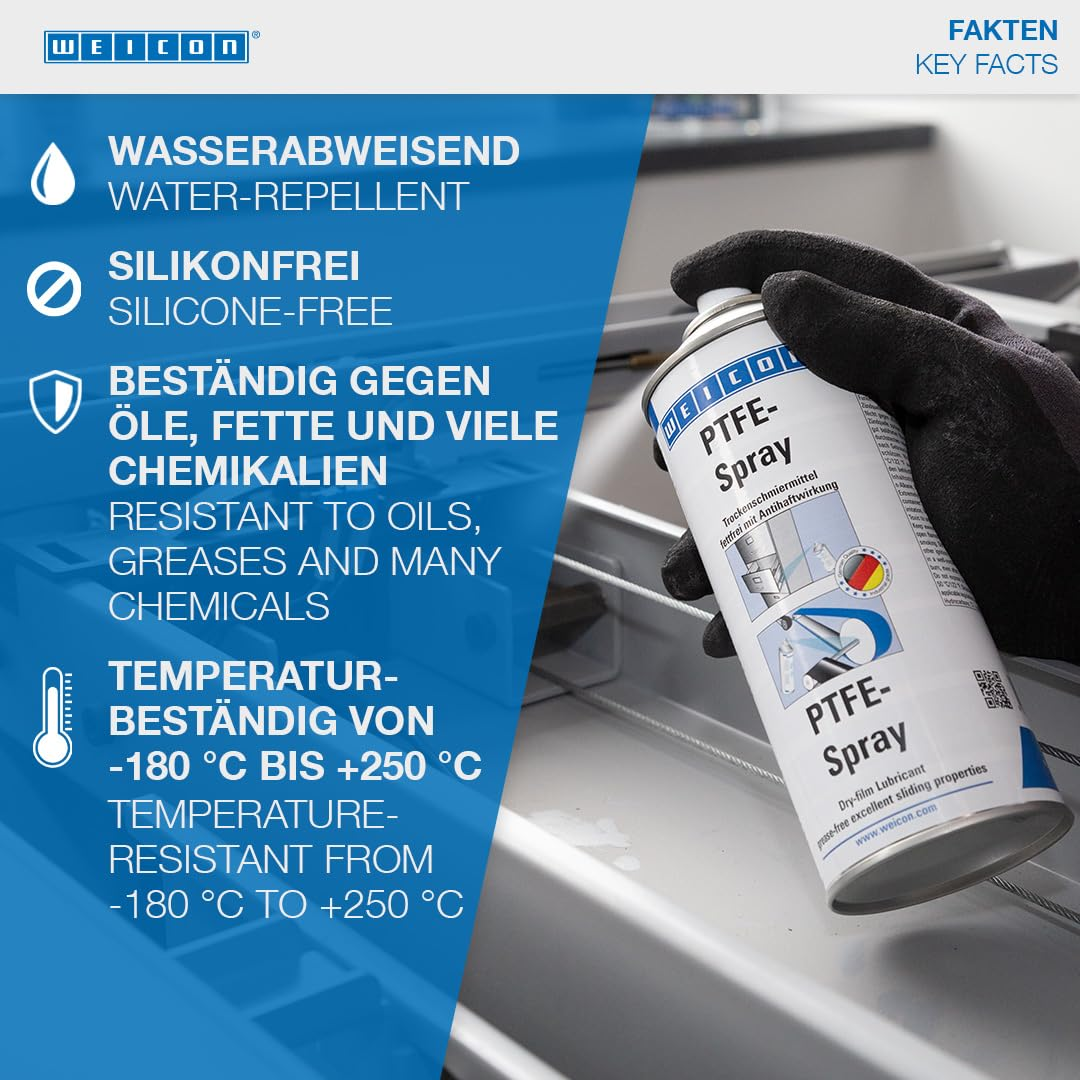 Weicon PTFE Spray 400Ml | Dry Lubricant with Non-Stick Effect | Grease-Free | White image number 2