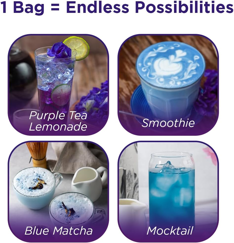 Zyanna Butterfly Pea Flower Tea with Lemongrass &ndash; 20 Pyramid Tea Bags | Caffeine-Free Herbal Blue Tea | Vegan & Non-Gmo | Natural Color for Cocktails, Mocktails | Brew Hot or Iced image number 4