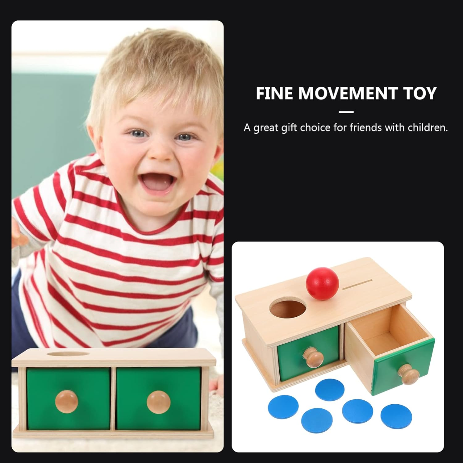 Toddmomy Montessori Infant Coin Box Baby Coin Box Toy Wooden Coins Balls Matching Box Montessori Toy Object Permanence Box for Toddler Baby Preschooler image number 3